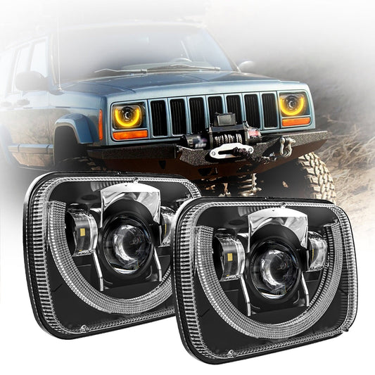7x6 Inch Sealed Beam LED Headlights with Hi-Lo Beam & Amber Turn Signal White DRL for Jeep Cherokee XJ/Wrangler YJ/Comanche MJ