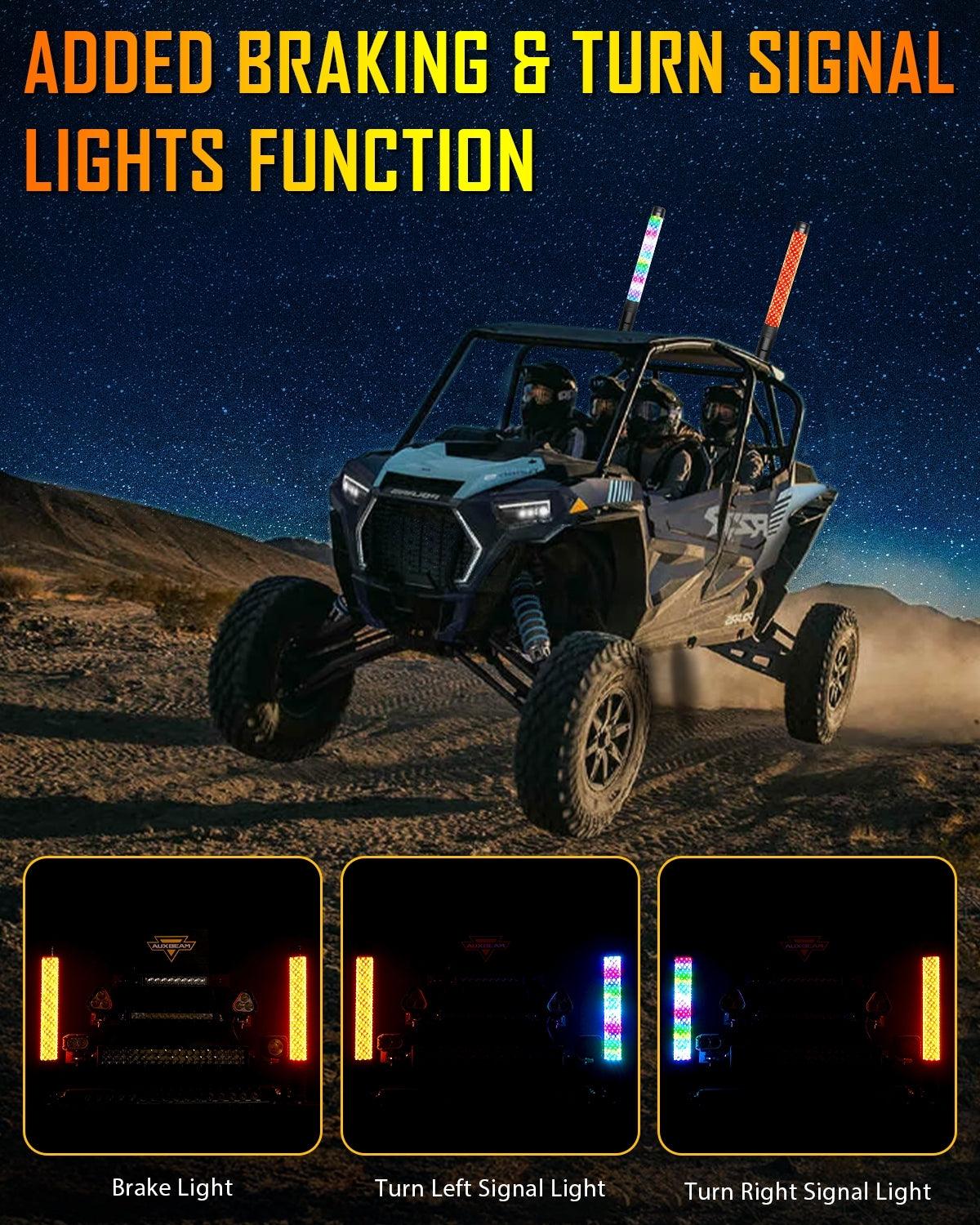 New 1.9FT LED RGB Whip Lights with Turn Signal & Brake Light, Bluetooth APP/ Remote Control