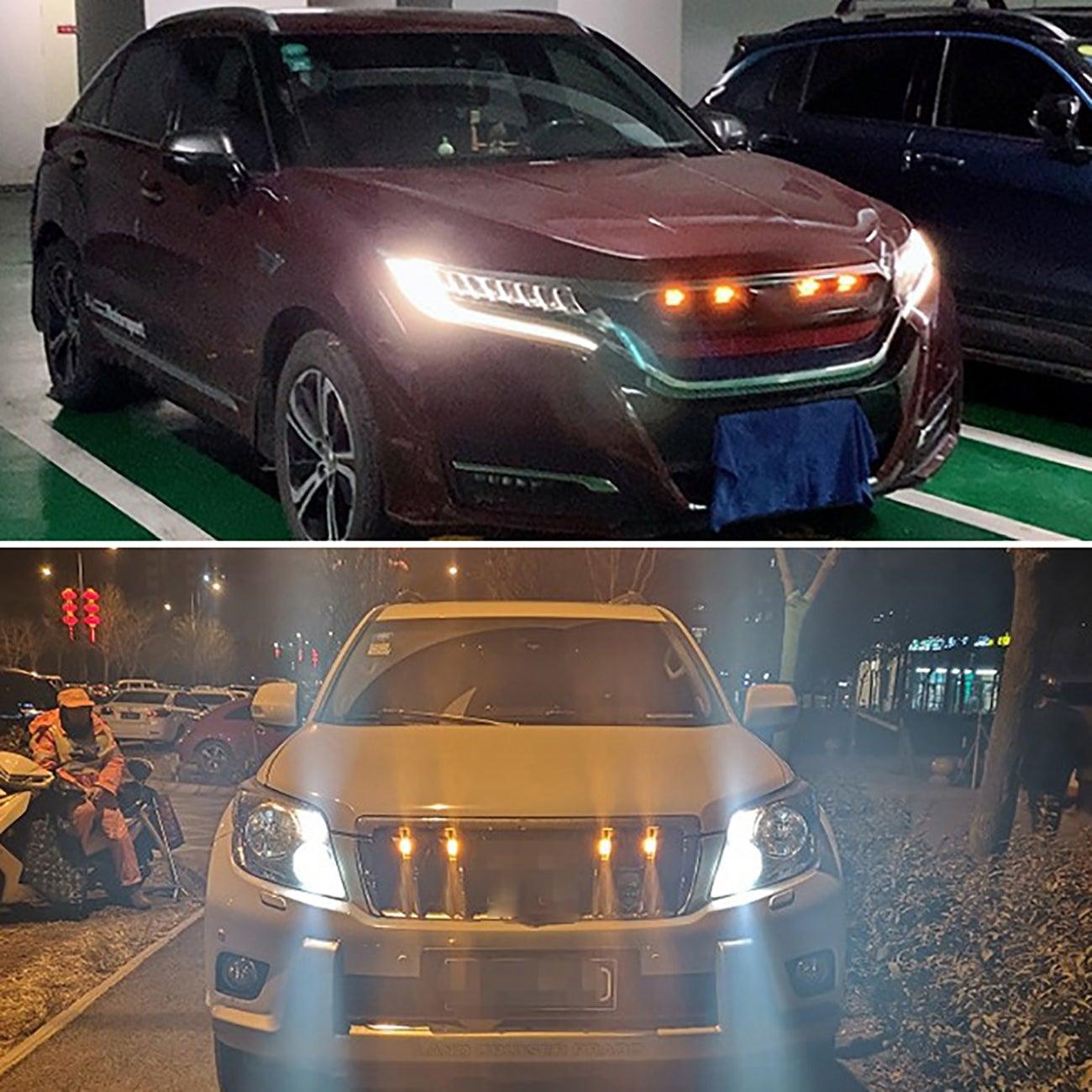 (4pcs/set) LED Front Hood Grille Lights Raptor Style Amber Light Fit for Pickup Truck Off-Road SUV (Amber Shell/ Smoked Shell) 