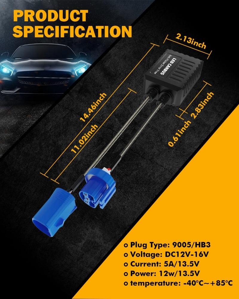 9007 C20-Model Decoder-Pro Enhanced LED Headlight Bulbs Canbus Decoder Harness Harness Conversion Kit 2pcs/Set