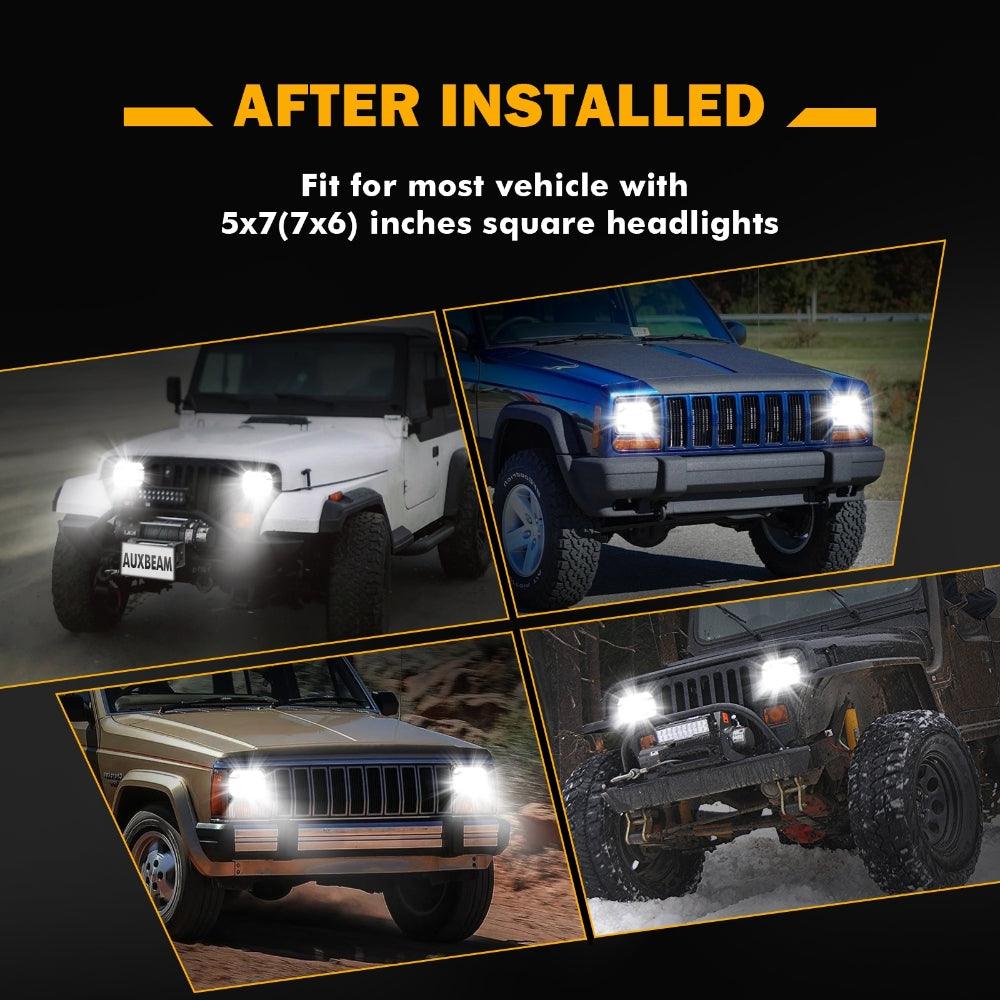 Starlight Flow Series 7x6 Inch Sealed Beam LED Headlights with Hi-Lo Beam &amp; Amber Turn Signal White DRL for JEEP, Trucks, GMC, Chevrolet