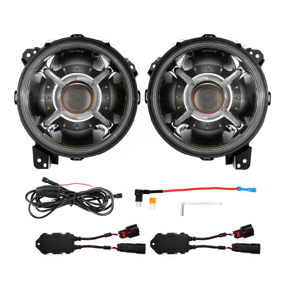 9'' Round 100W LED Headlights with DRL &amp; 4'' 30W LED Fog Lights for 2018-2022 Jeep Wrangler JL, 2019-2022 Gladiator JT