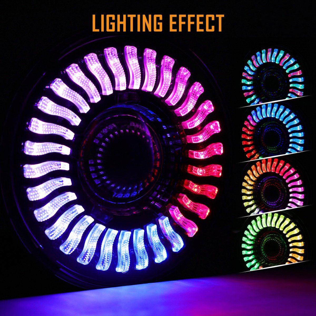 (2pcs/set) 7 inch 80W Hi-Lo Beam LED Headlight With RGB Flowing Halo Ring App Control for Jeep Wrangler JK, TJ, LJ, CJ 