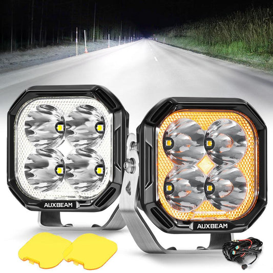 Color Play Series 3 Inch 100W LED Pod Lights Off Road Lights with White DRL &amp; Amber Turn Signal Lights