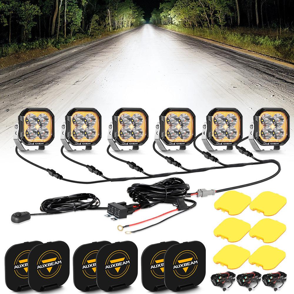 سلسلة Color Play، مصابيح LED 100 وات، مقاس 3 بوصات، مصابيح الطرق الوعرة مع مصابيح DRL بيضاء ومصابيح إشارة الانعطاف باللون الكهرماني