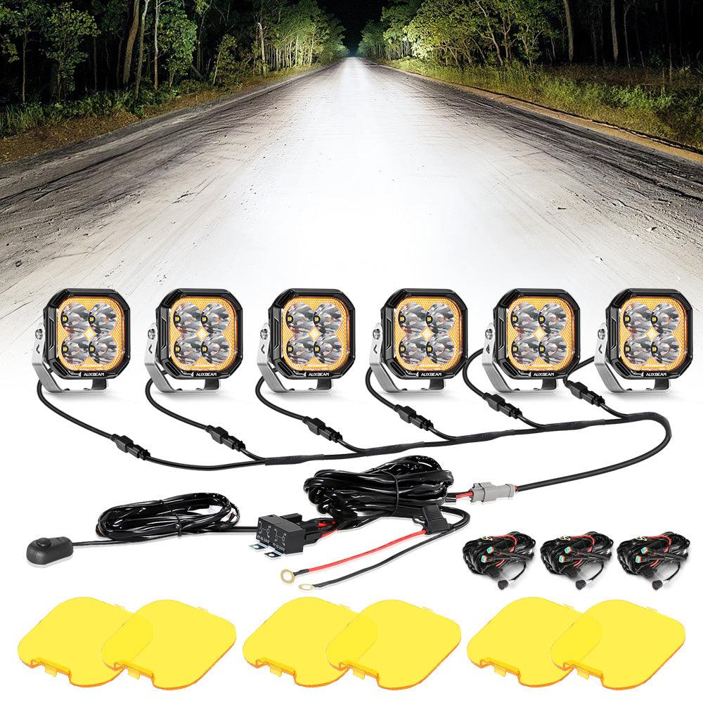 سلسلة Color Play، مصابيح LED 100 وات، مقاس 3 بوصات، مصابيح الطرق الوعرة مع مصابيح DRL بيضاء ومصابيح إشارة الانعطاف باللون الكهرماني