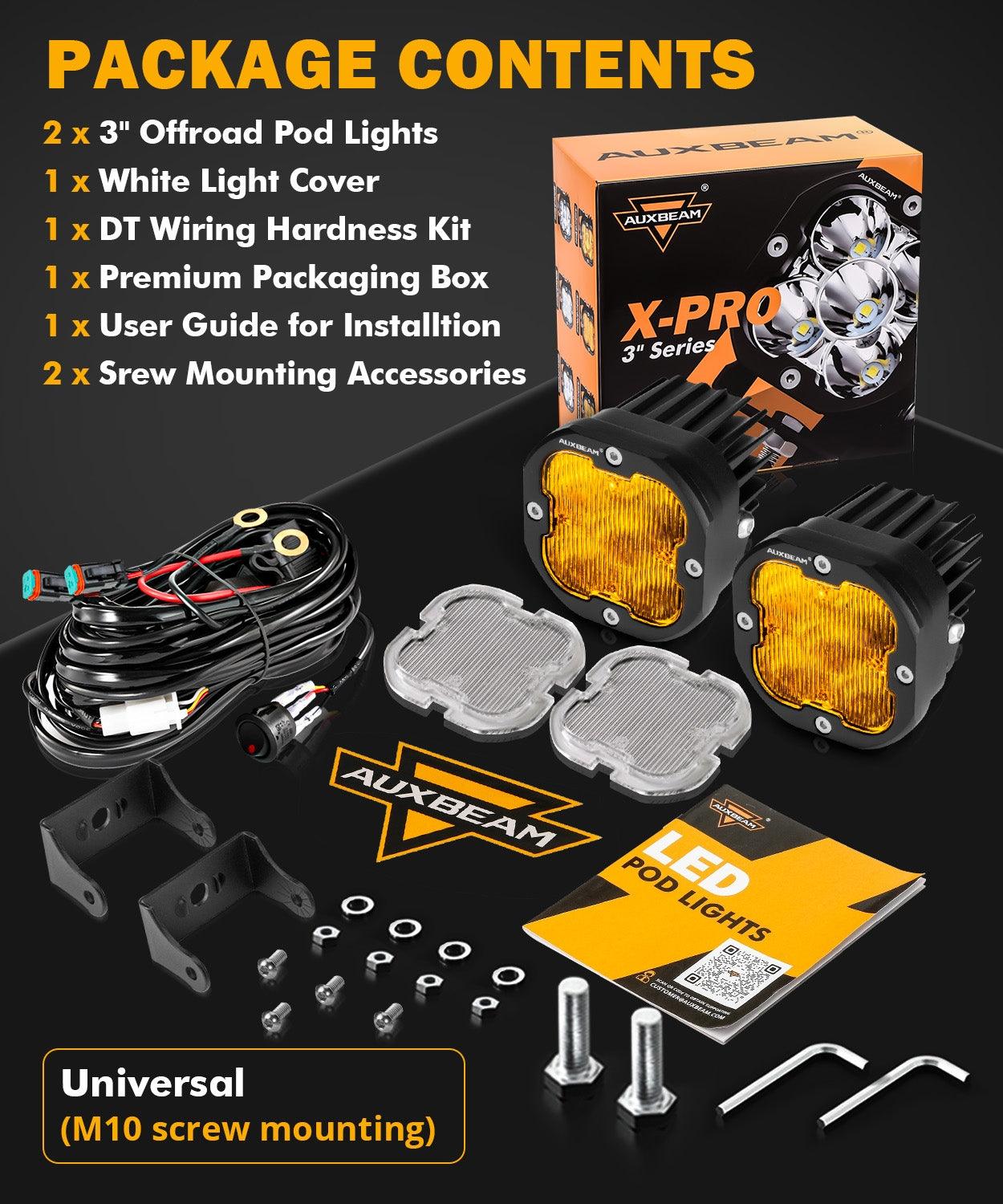 XP-ULTRA Series 3 Inch 80W Flood Beam LED Pods Amber&White Offroad Lights - Auxbeam  – éclairage LED auto