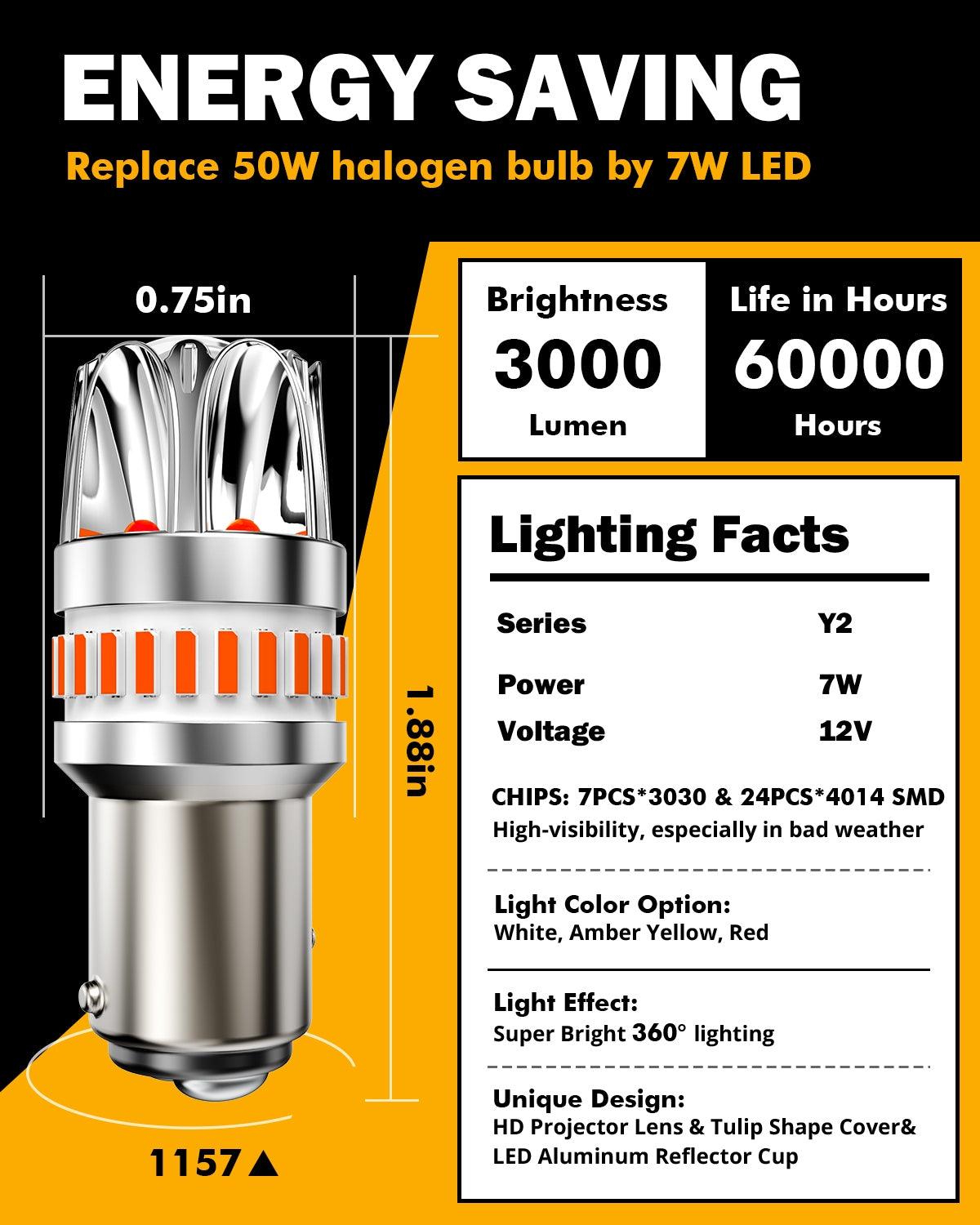 1157 BAY15D LED Brake/Tail Light Bulbs 14W 6000LM CAN-Bus Error Free Red Y2 Series | 2 Bulbs