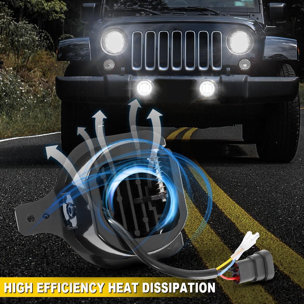 9'' ROUND 100W LED HEADLIGHTS WITH DRL &amp; 4'' 30W LED FOG LIGHTS FOR 2018-2022 JEEP WRANGLER JL