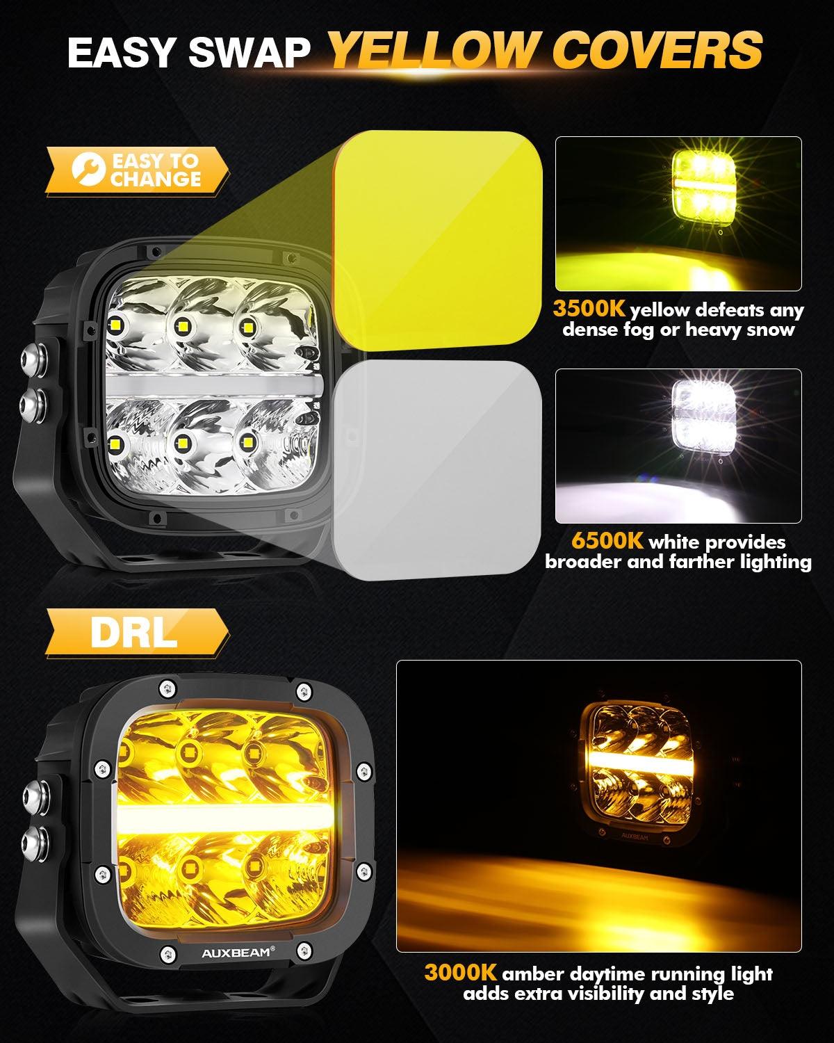 6/8 قطع 5 بوصة 132 واط العنبر DRL LED Pod Lights مع تسخير الطاقة 