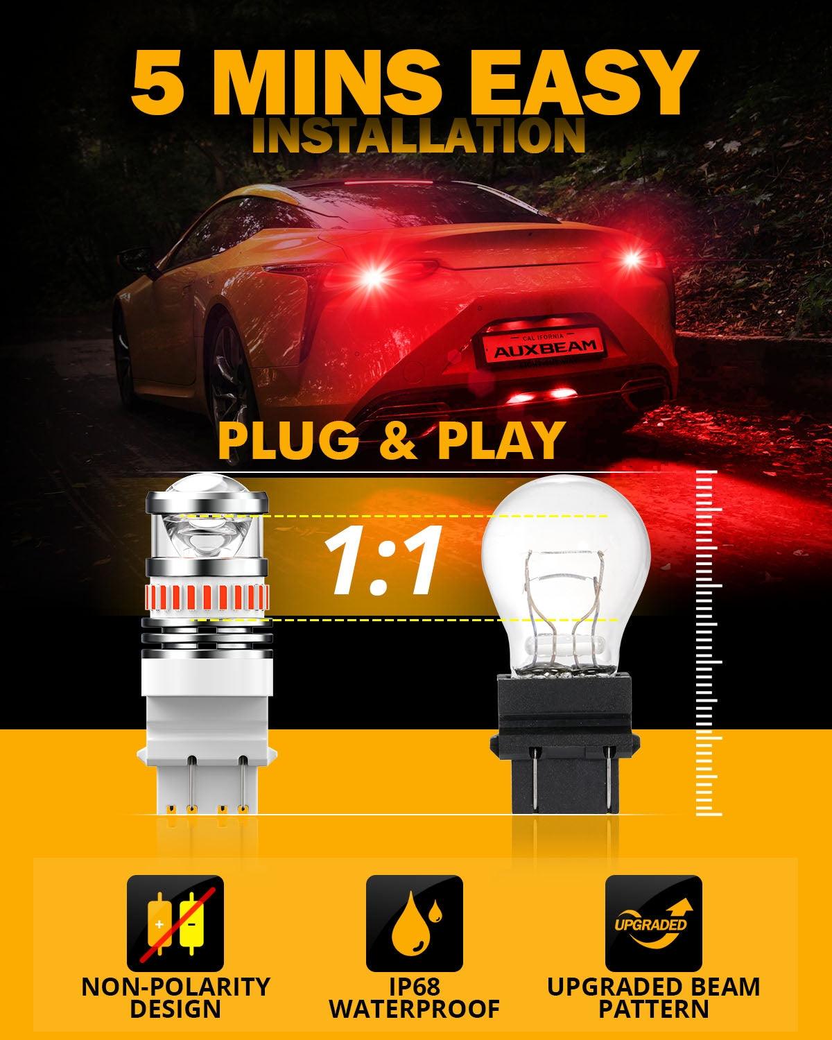 T25 3157 3156 LED Brake/Tail Light Bulbs 11W 4000LM Red B1 Series | 2 Bulbs