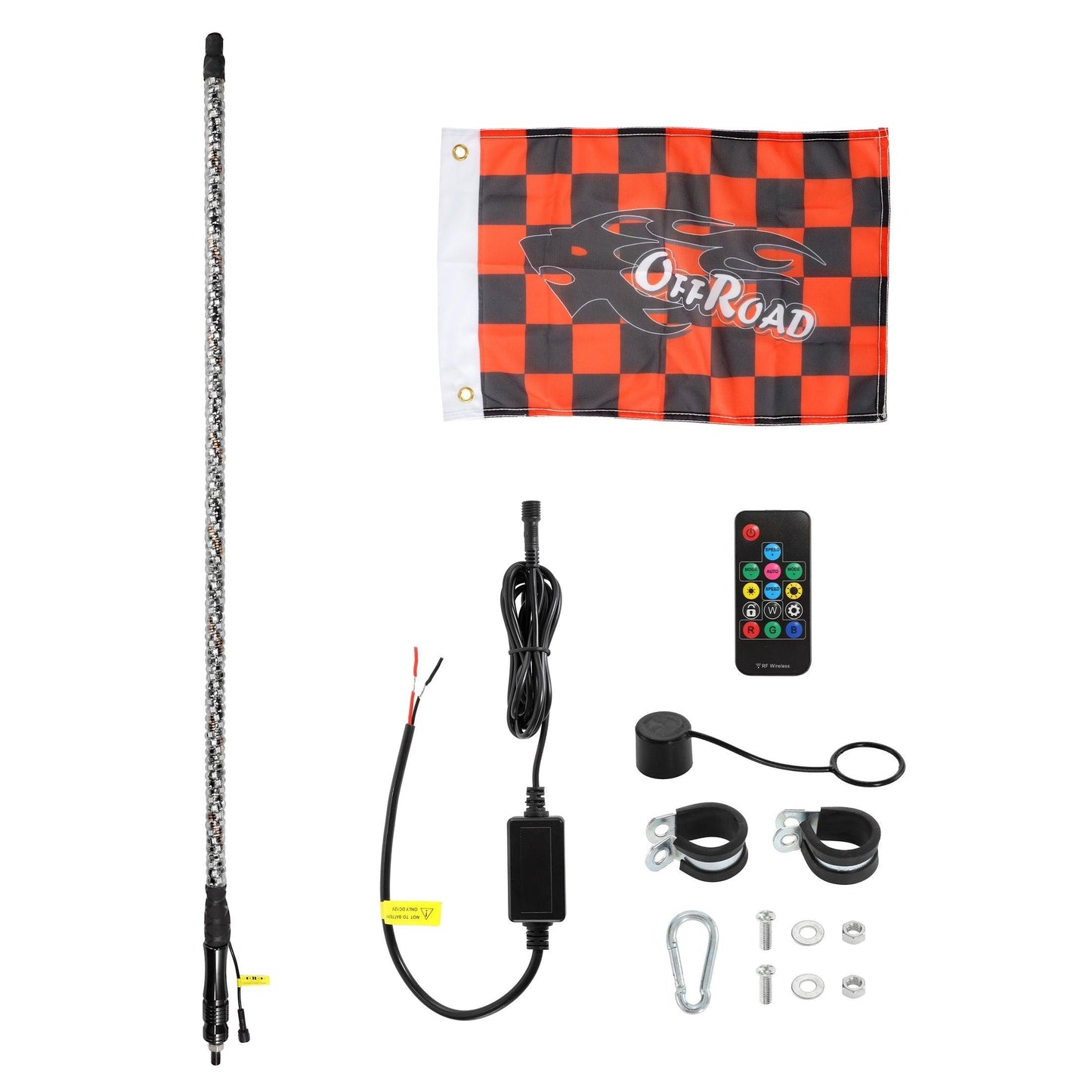 3FT/4FT RGB LED Whip Light with Remote Control+Whip Light Mounting Brackets for UTV, ATV, Off-Road Vehicle