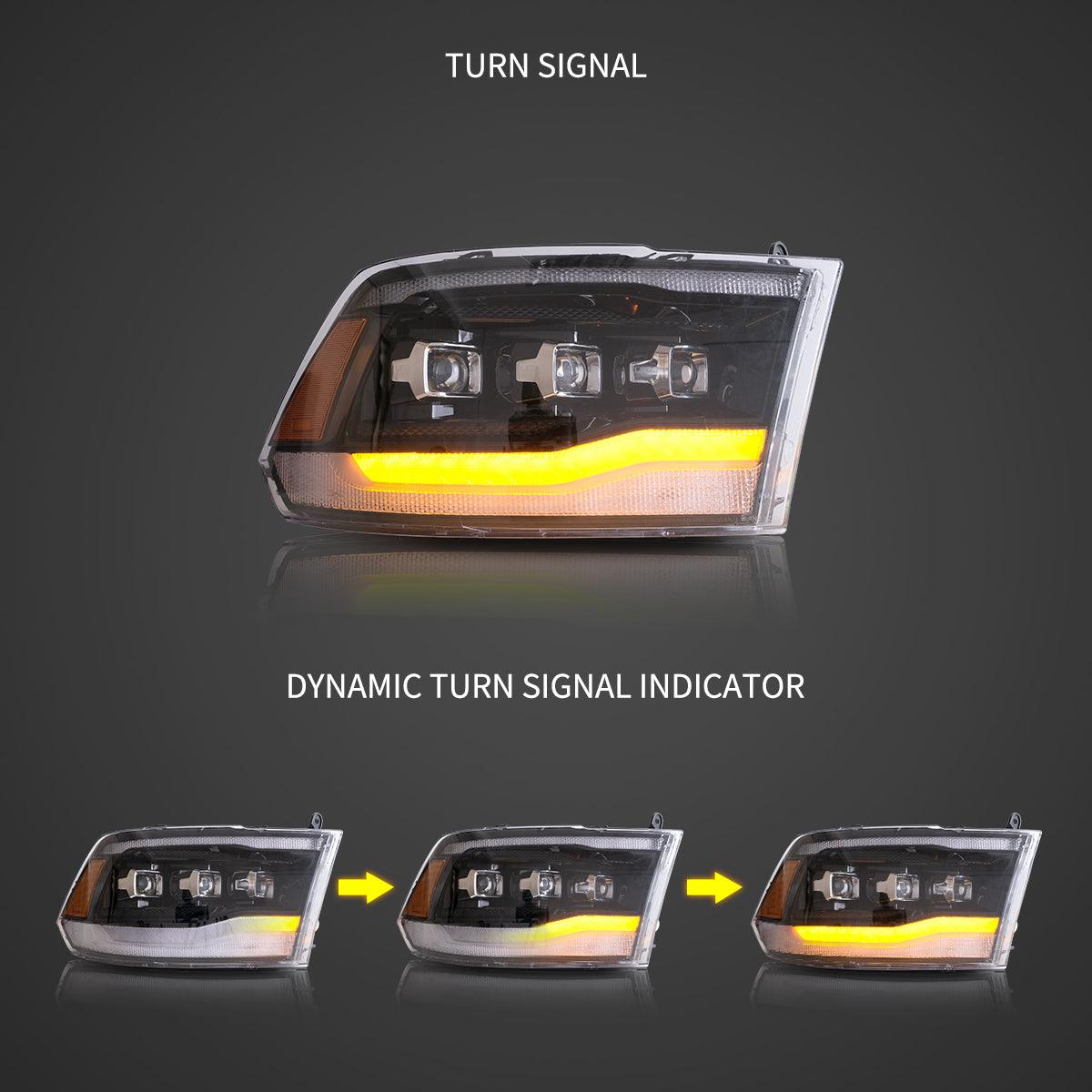 مجموعة مصابيح أمامية LED مزودة بمصفوفة عرض باللون الأسود لسيارة دودج رام الجيل الرابع 1500 و2500 و3500 موديلات 2009-2018