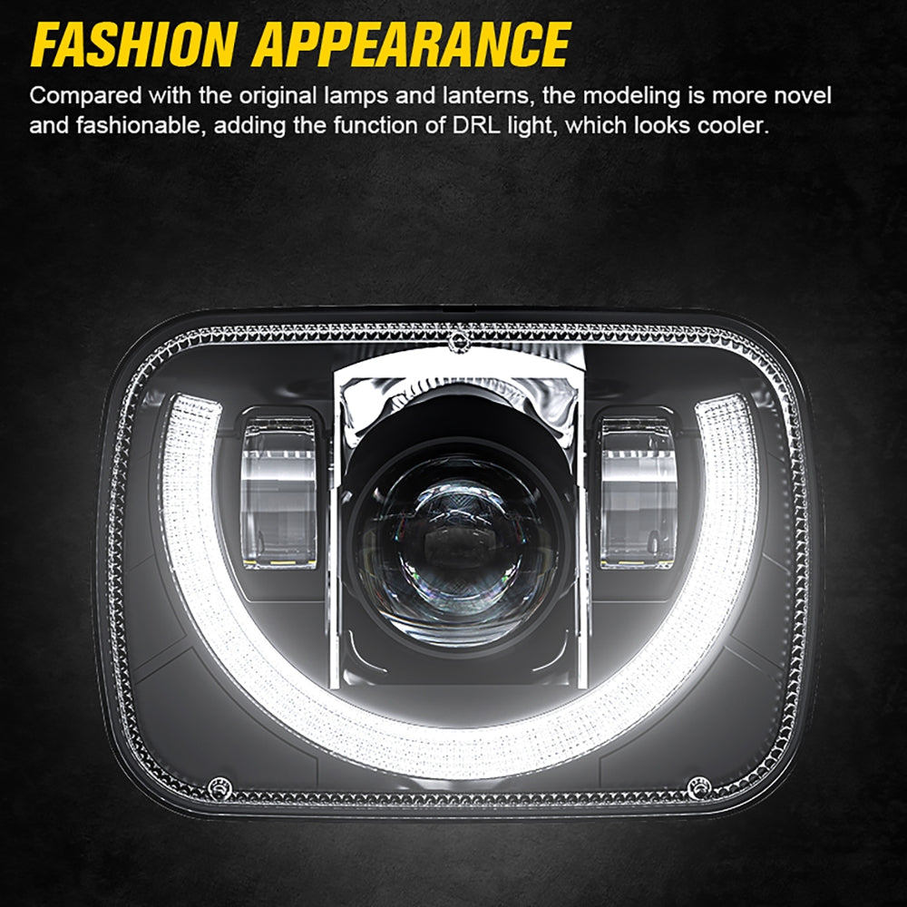 7x6 Inch Sealed Beam LED Headlights with Hi-Lo Beam & Amber Turn Signal White DRL for Jeep Cherokee XJ/Wrangler YJ/Comanche MJ