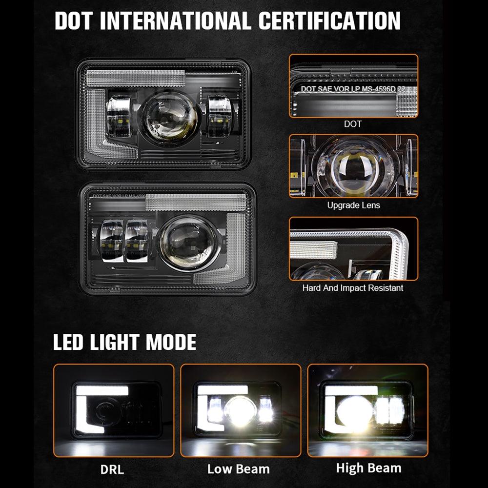 4x6 Inch DOT Sealed Beam LED Headlights with DRL For Peterbilt Kenworth Freightinger Ford Chevrolet