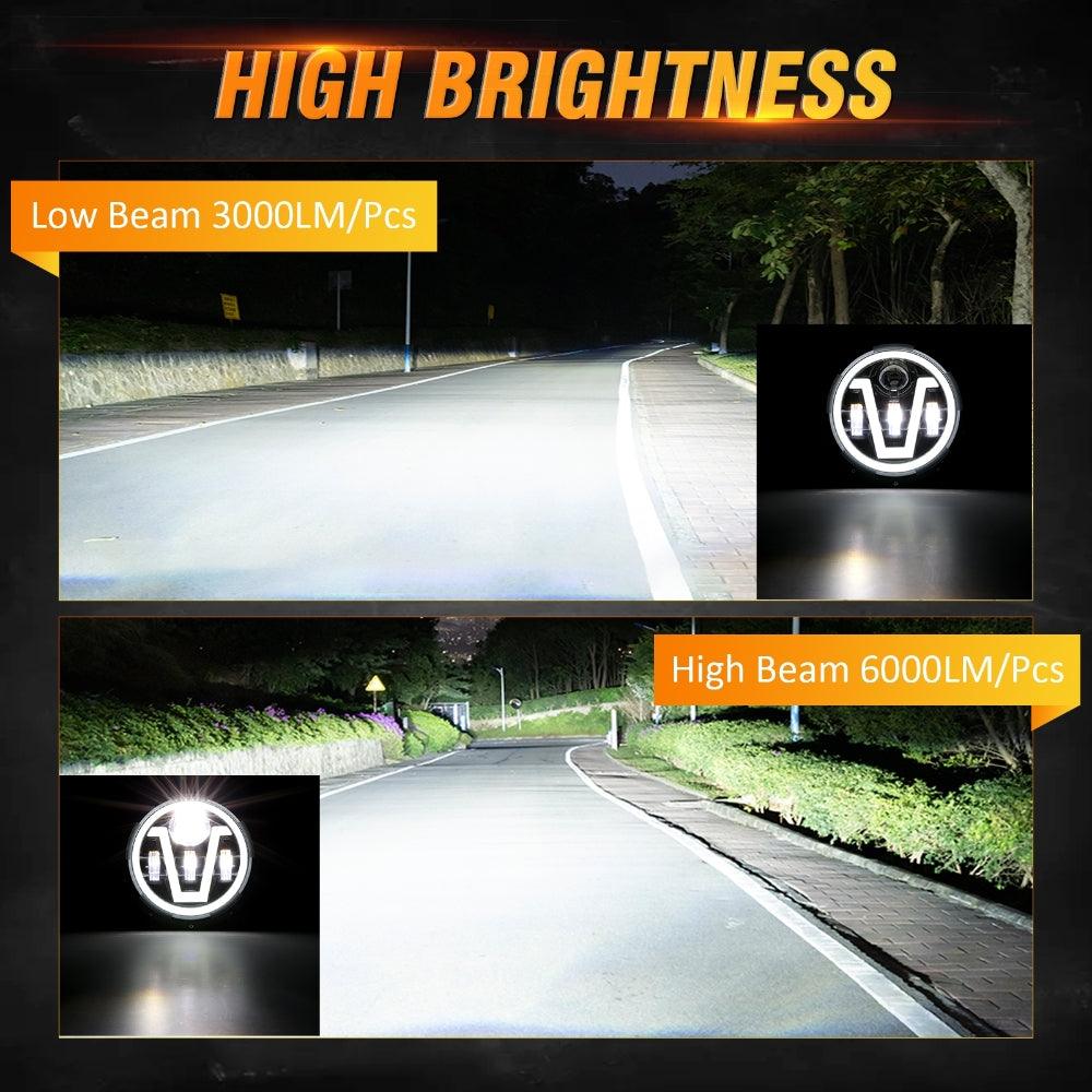 7 Inch LED Headlights Halo Amber Turn Signal Lights with DRL High/Low Beam Fit for Jeep Wrangler JK LJ CJ TJ