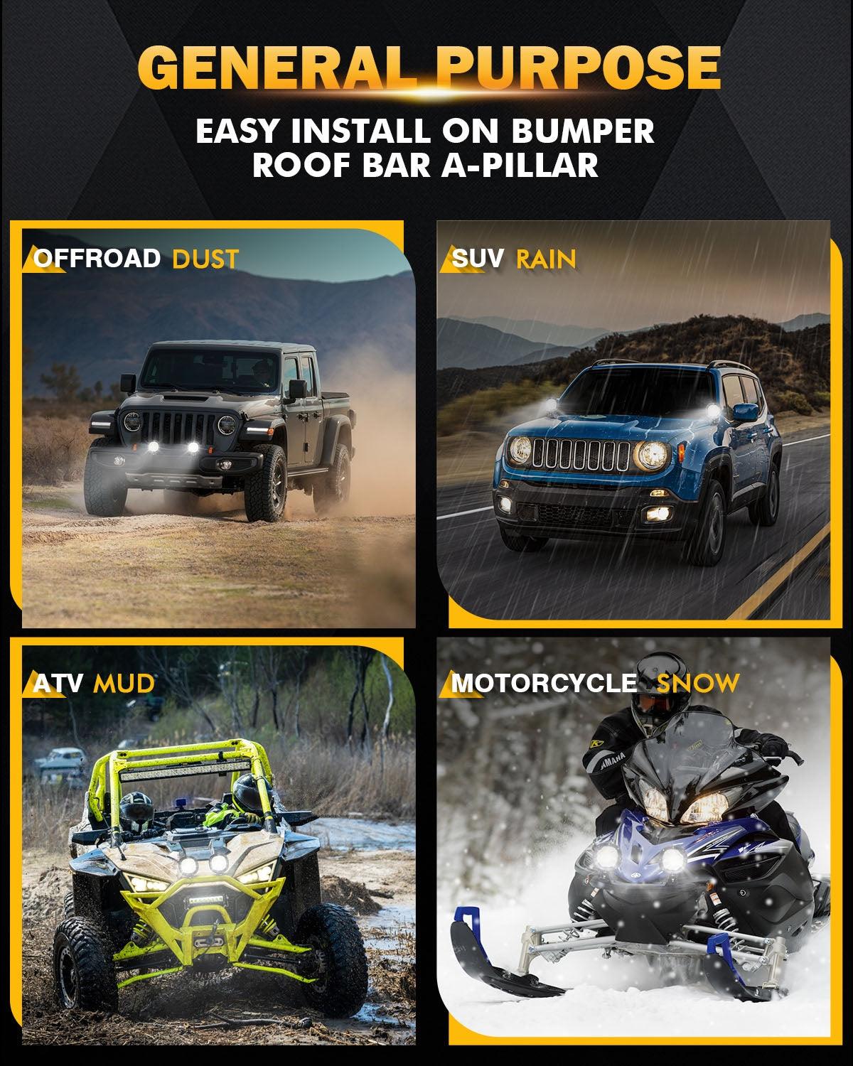 P4 Series | 4 Inch 90W 9000LM Round LED Driving Lights Flood White Pod Lights - Auxbeam  – éclairage LED auto