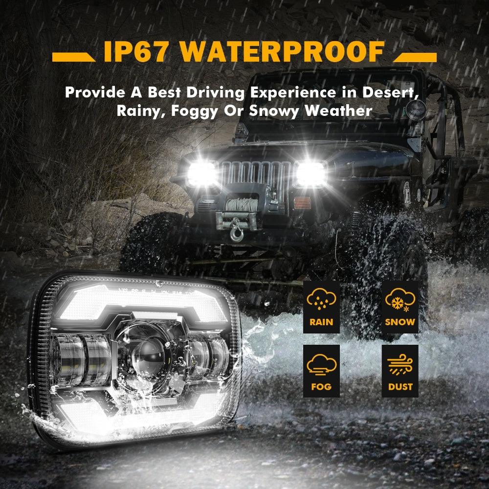 Starlight Flow Series 7x6 Inch Sealed Beam LED Headlights with Hi-Lo Beam &amp; Amber Turn Signal White DRL for JEEP, Trucks, GMC, Chevrolet