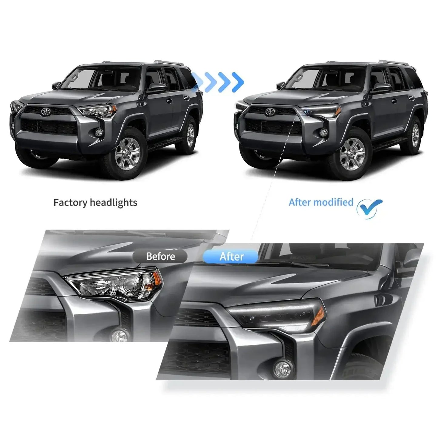 LED Headlight Assembly 4Pcs Projector Upgrade For 2014-2024 Toyota 4Runner