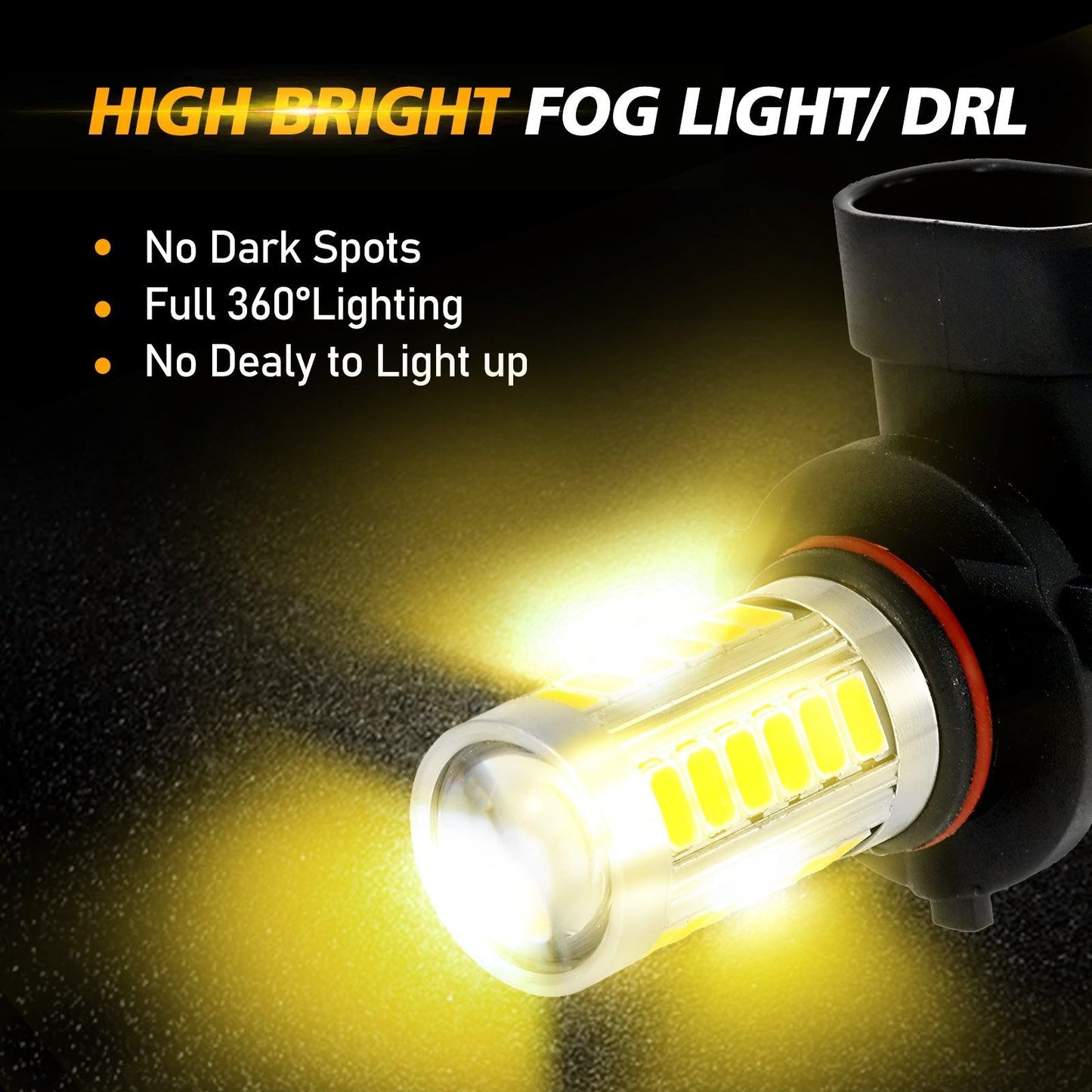 H10 9145 9140 HB3 LED Fog Light/DRL 50W 4000LM Golden Yellow 33LED Series | 2 Bulbs