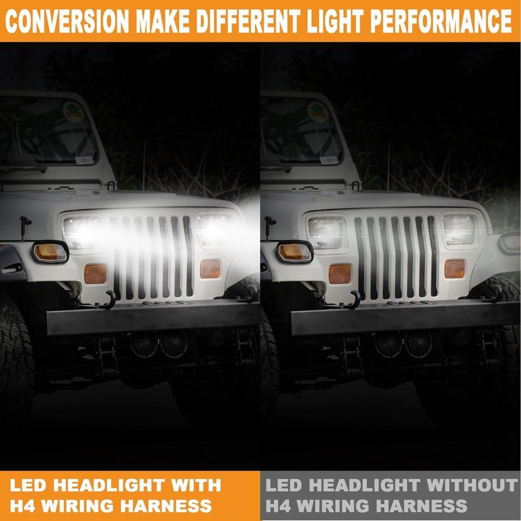 Projecteurs LED 7x6 Pouces avec Faisceau H4 pour Jeep Wrangler YJ XJ MJ