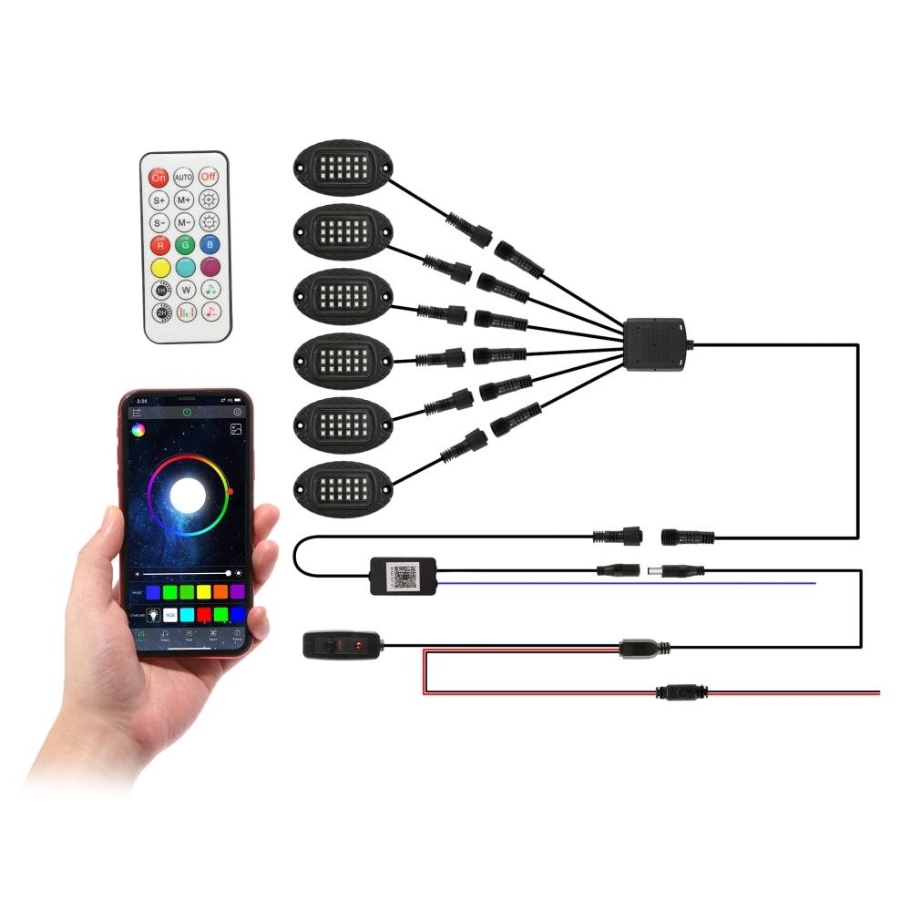 مجموعة مصابيح LED RGB Rock مع تطبيق Bluetooth وجهاز تحكم عن بعد لاسلكي، مصابيح نيون متعددة الألوان مع وظيفة ضوء الفرامل لـ ATV UTV
