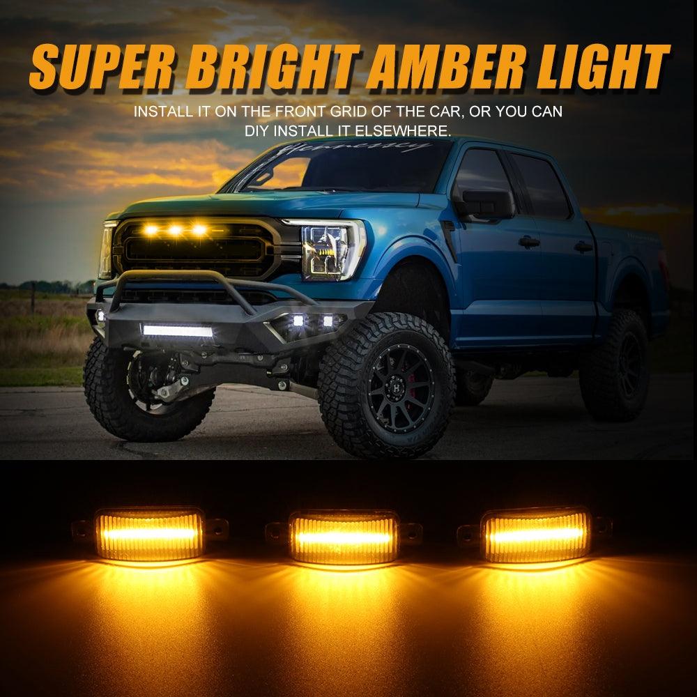 (3 قطع/مجموعة) مصابيح شبكية أمامية LED على شكل رابتور ضوء كهرماني مناسب لسيارة GMC Sierra 2500 HD 2016-2021 (غلاف كهرماني/غلاف مدخن)