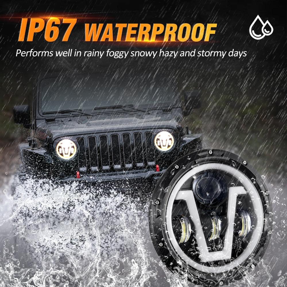 7 Inch LED Headlights Halo Amber Turn Signal Lights with DRL High/Low Beam Fit for Jeep Wrangler JK LJ CJ TJ