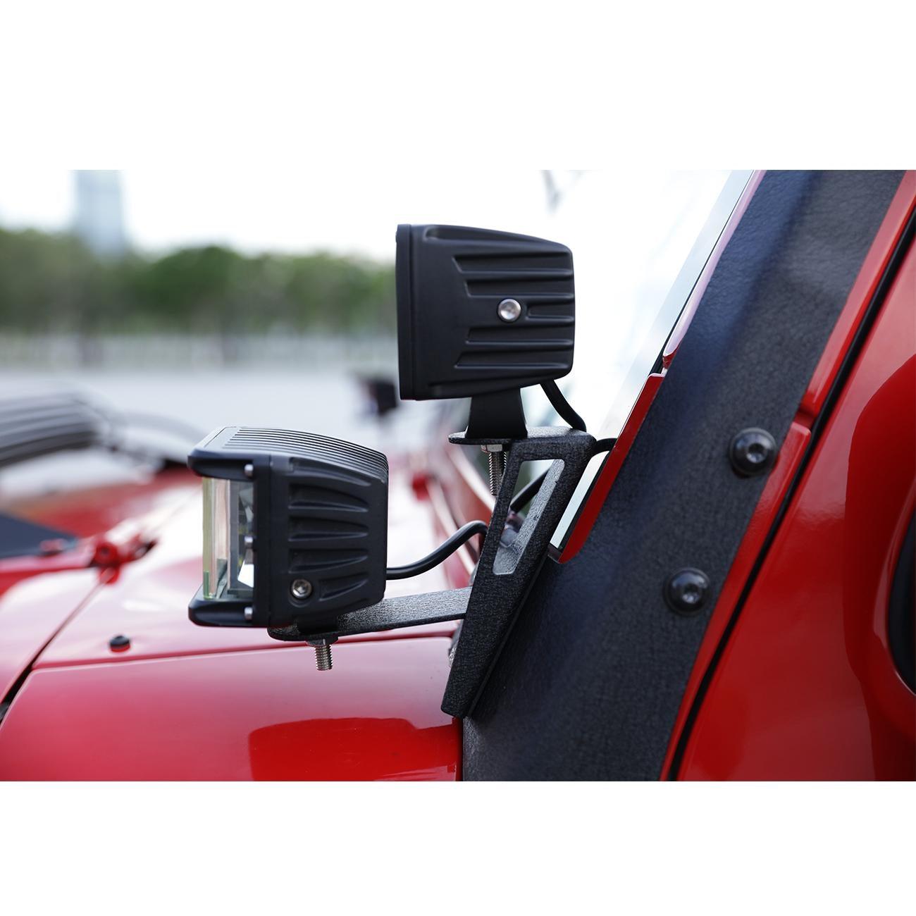 (2pcs/set) Dual A-Pillar Pods Light Windshield Mount Brackets for Jeep Wrangler JK 2007-2017 