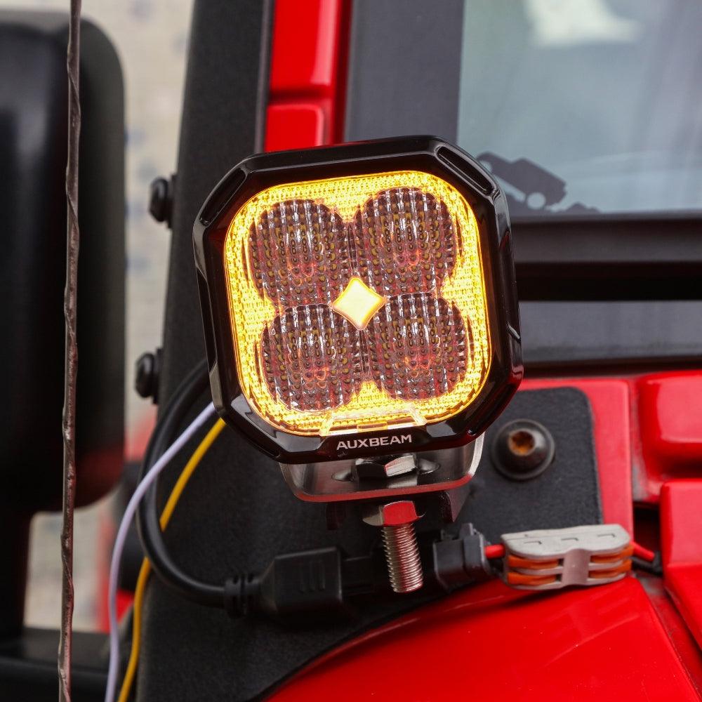 سلسلة Color Play، مصابيح LED كاشفة بقوة 100 وات، مقاس 3 بوصات، مصابيح للطرق الوعرة مع مصابيح DRL بيضاء ومصابيح إشارة انعطاف باللون الكهرماني