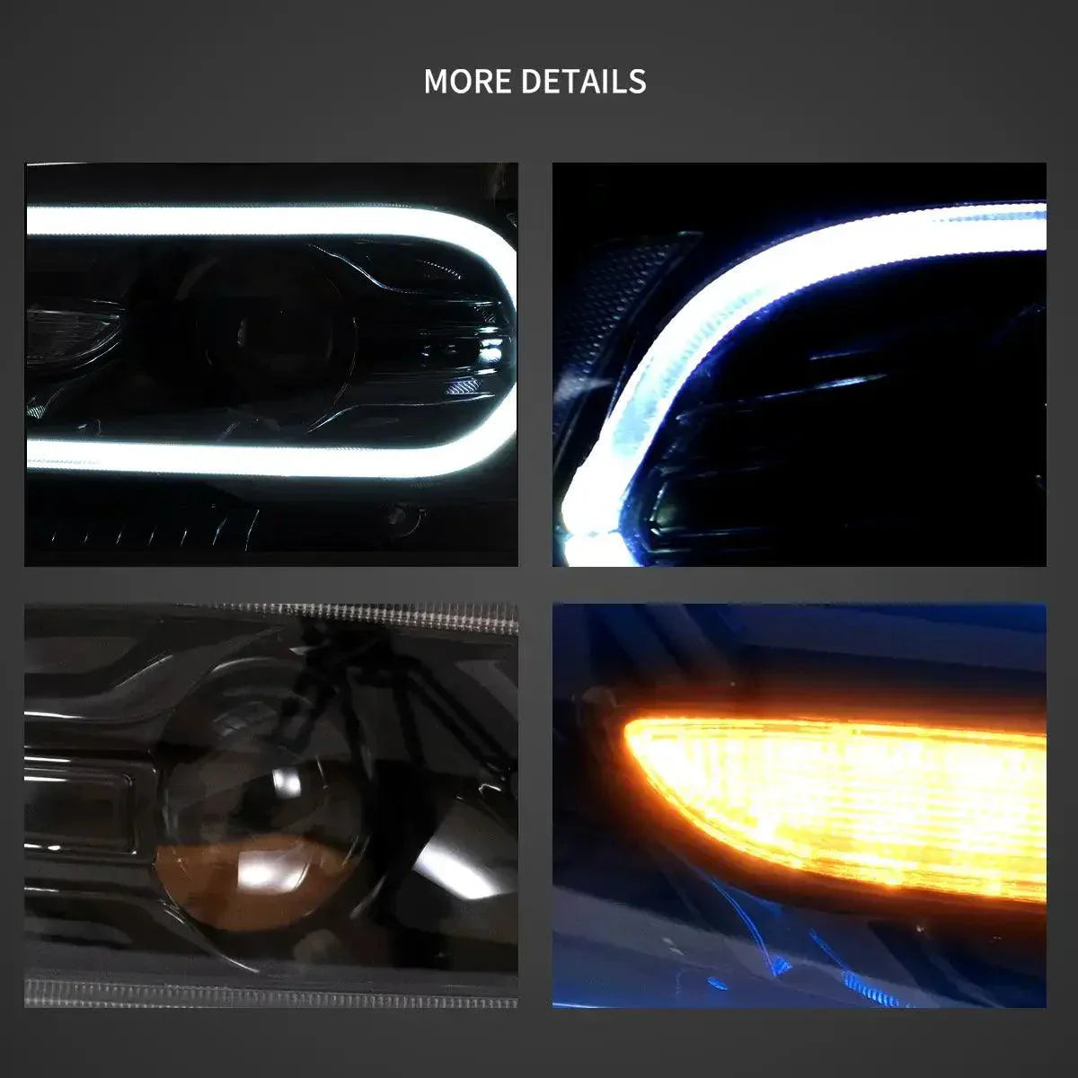 مجموعة مصابيح أمامية LED RGB ثنائية الشعاع باللون الأسود لسيارة Dodge Charger (LD) موديلات 2011-2014