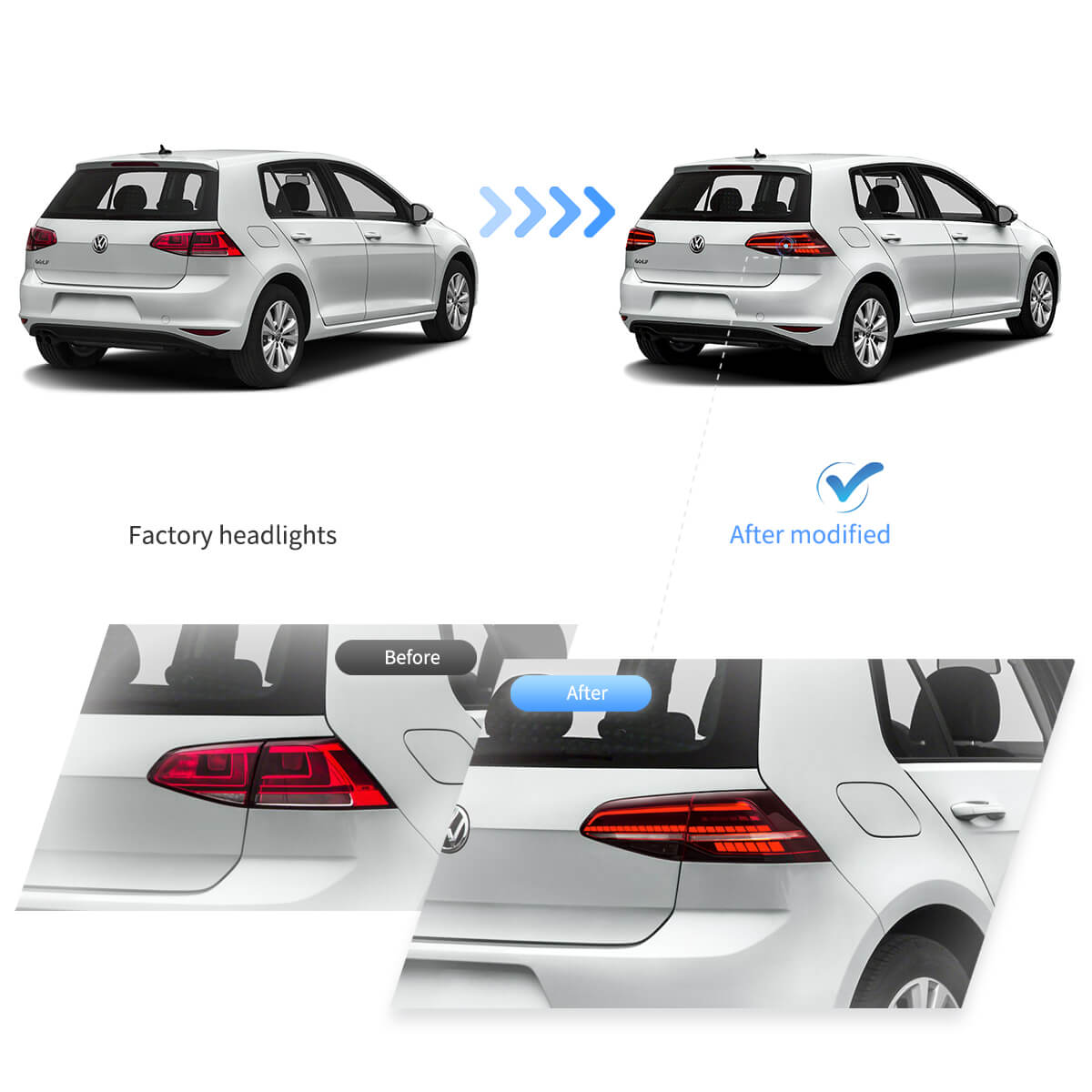 LED Tail Light Assembly With Sequential Turn Signal For 2013-2021 Volkswagen Golf MK7 MK7.5 Hatchback