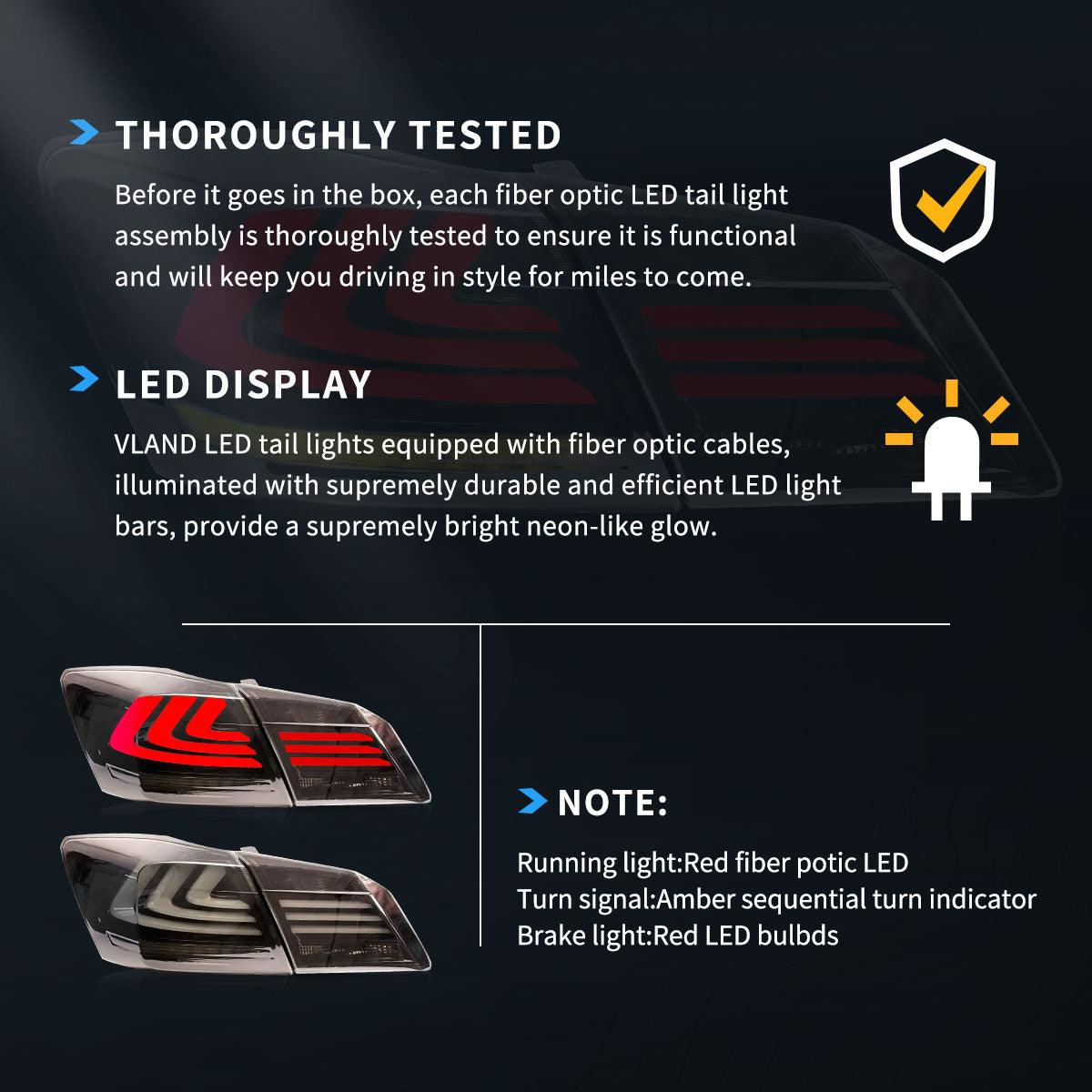 مجموعة مصابيح خلفية LED مع إشارة انعطاف متسلسلة لسيارة هوندا أكورد سيدان الجيل التاسع موديلات 2013-2017