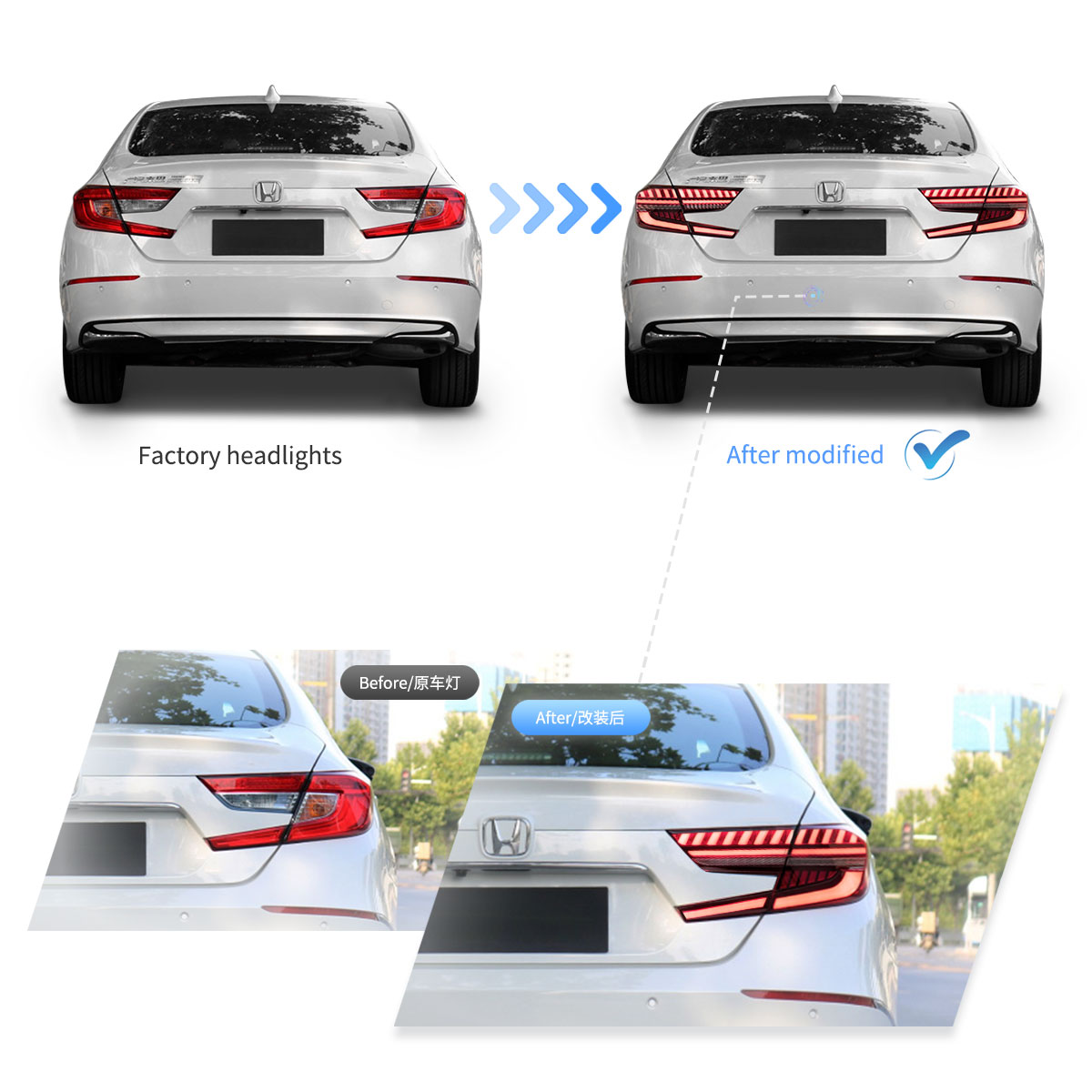 LED Tail Light Assembly With Full LED Dynamic Welcome Lighting For 2018-2022 Honda Accord 10th Gen