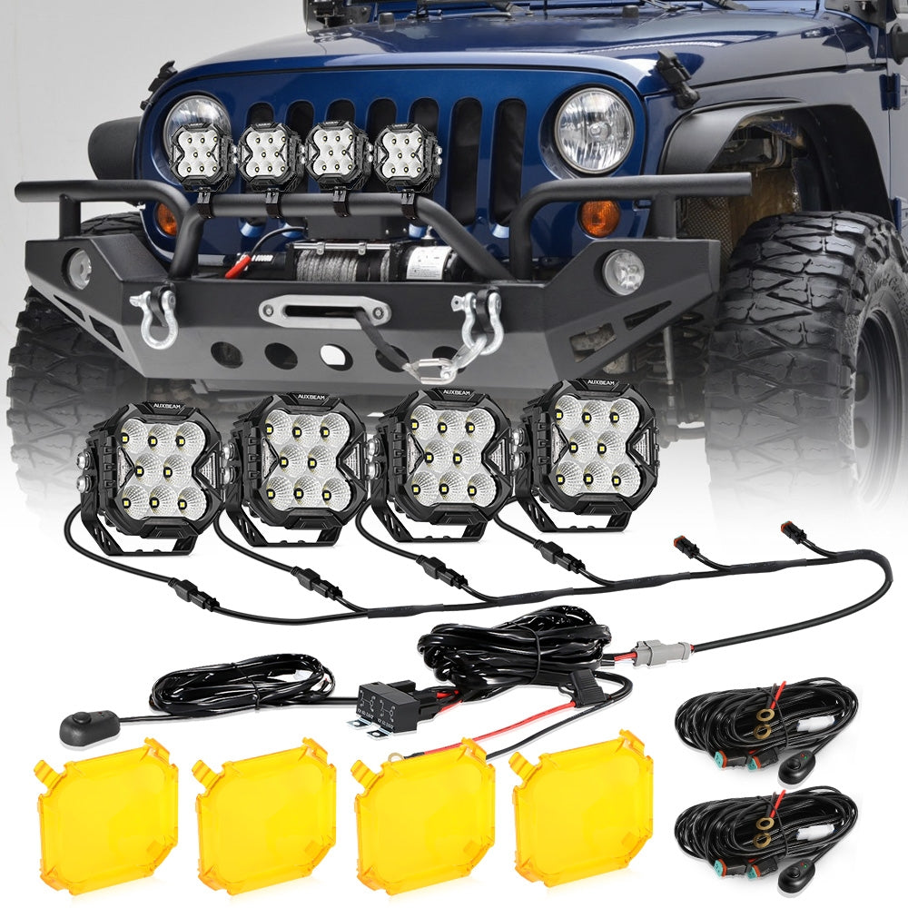 CUBE-Z Series 4 Inch Flood LED Pod Lights Off Road Lights with White DRL & Amber Turn Signal Lights - Auxbeam  – éclairage LED auto