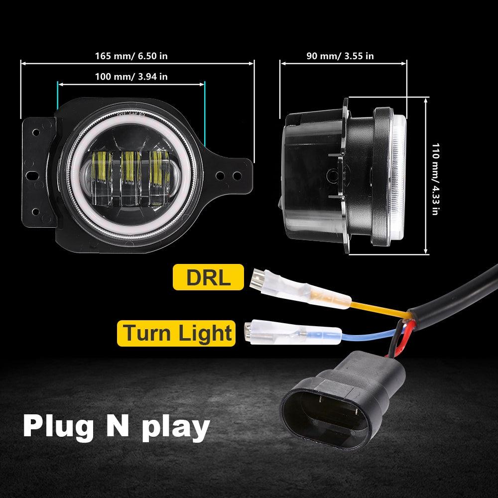 9'' ROUND 100W LED HEADLIGHTS WITH DRL &amp; 4'' 30W LED FOG LIGHTS FOR 2018-2022 JEEP WRANGLER JL