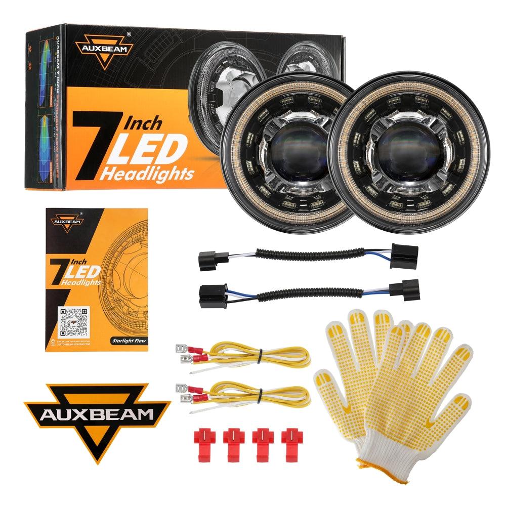 Starlight Flow Series 7 Inch 135W DOT Approved LED Headlights with DRL&Turn Signal High Low Beam for Jeep Wrangler JK TJ LJ CJ Land Rover Defender 90 1997 - Auxbeam  – éclairage LED auto