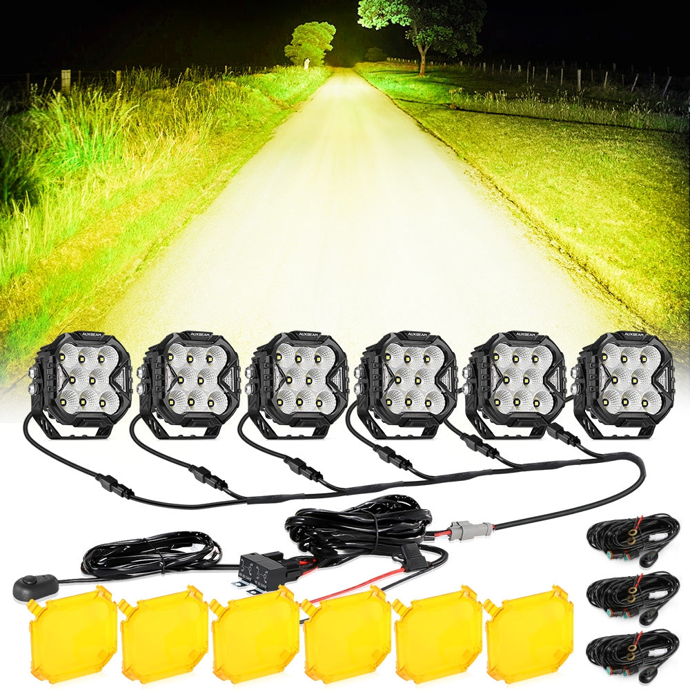 CUBE-Z Series 4 Inch Flood LED Pod Lights Off Road Lights with White DRL & Amber Turn Signal Lights - Auxbeam  – éclairage LED auto