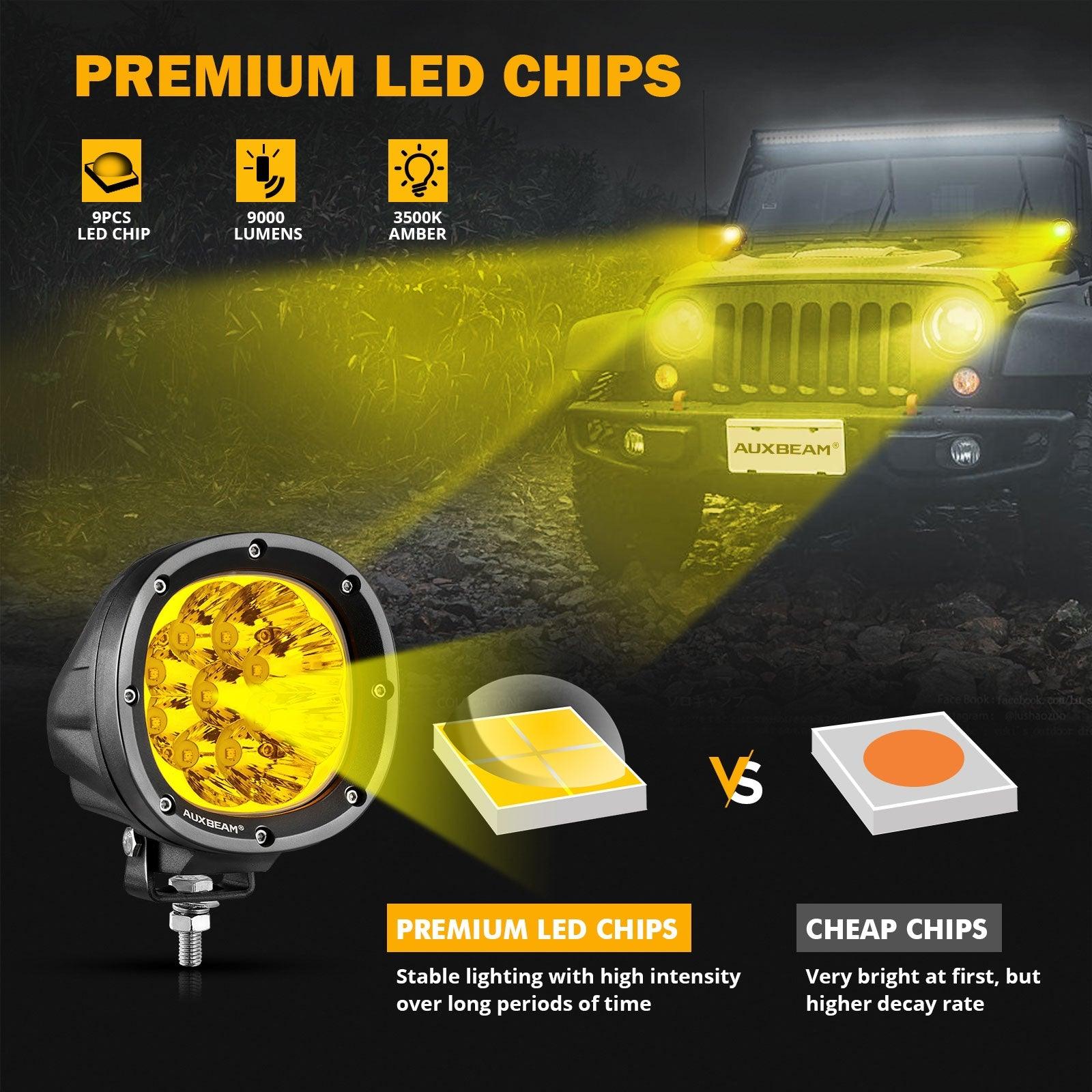 4 Inch 90W Round LED Driving Lights Spot Yellow with A-Pillar Mounting Bracket For Ford Bronco 2/4 Door 2021 2022 - Auxbeam  – éclairage LED auto