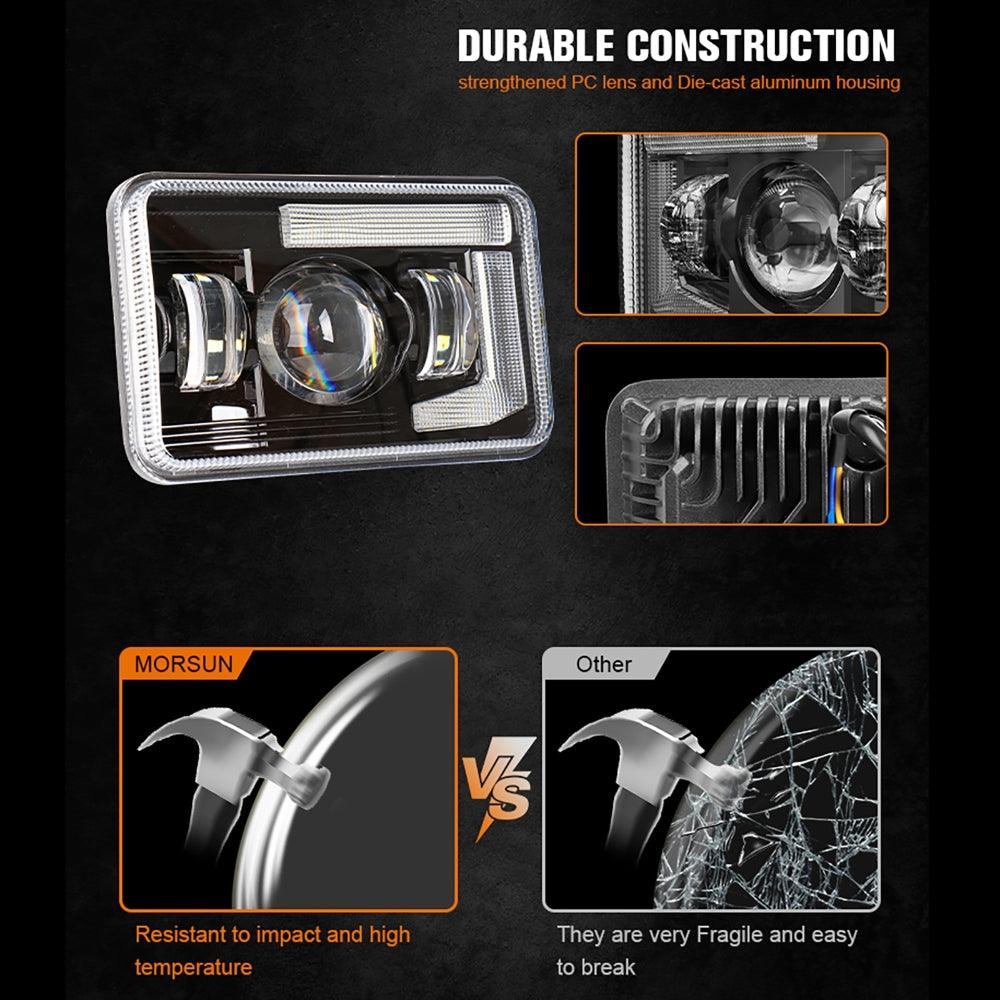 4x6 Inch DOT Sealed Beam LED Headlights with DRL For Peterbilt Kenworth Freightinger Ford Chevrolet