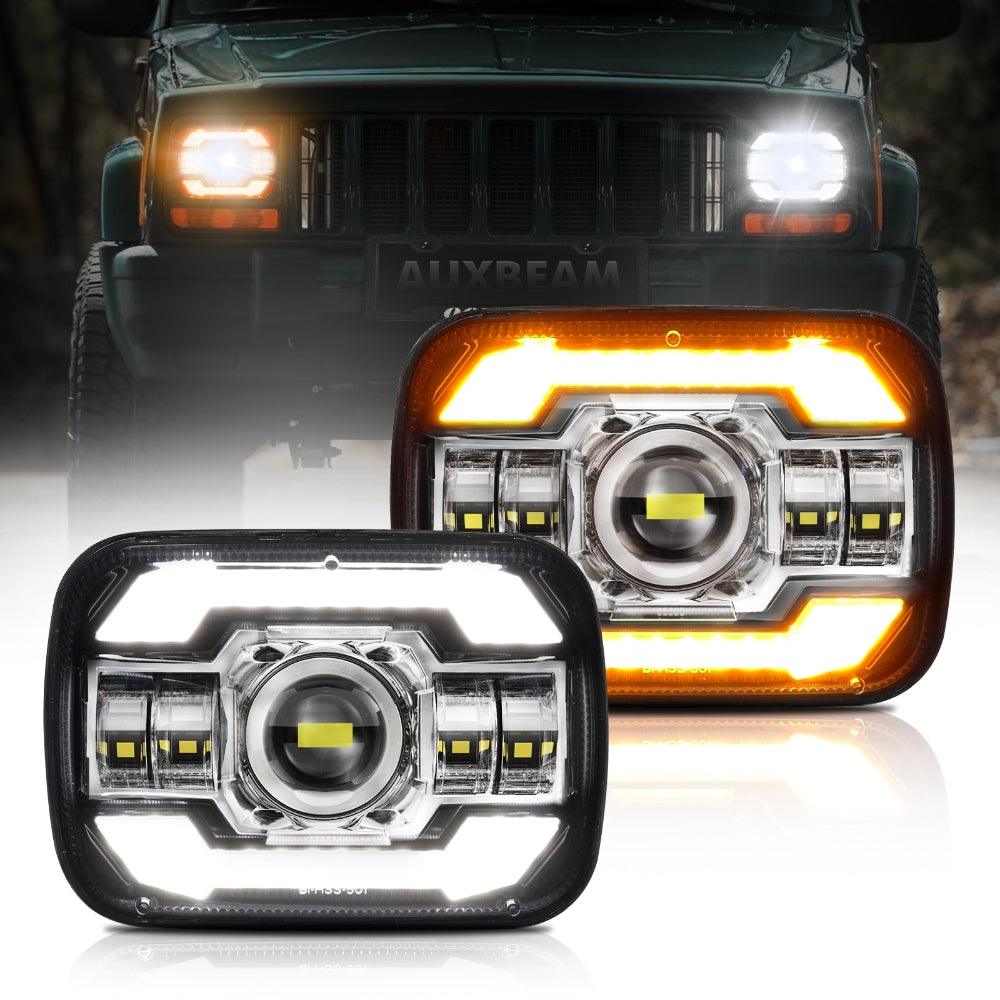 Starlight Flow Series 7x6 Inch Sealed Beam LED Headlights with Hi-Lo Beam &amp; Amber Turn Signal White DRL for JEEP, Trucks, GMC, Chevrolet
