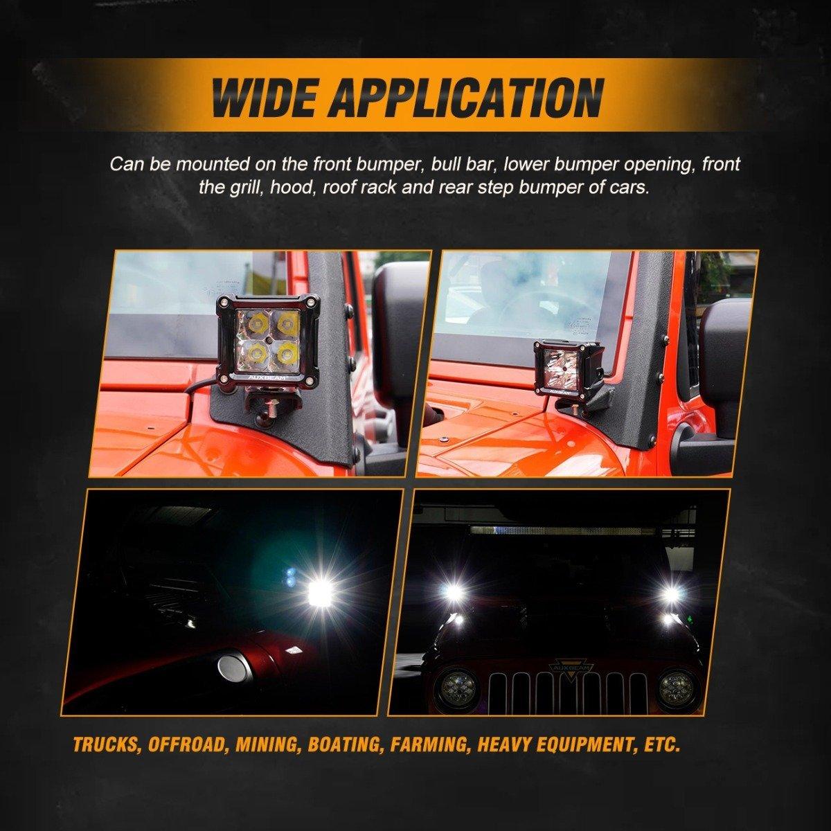 3 Inch LED Pods Light Spot/Flood Beam & A-pillar Mounting Bracket for 2014-2020 POLARIS RZR XP 1000, 2015-2020 POLARIS RZR 900