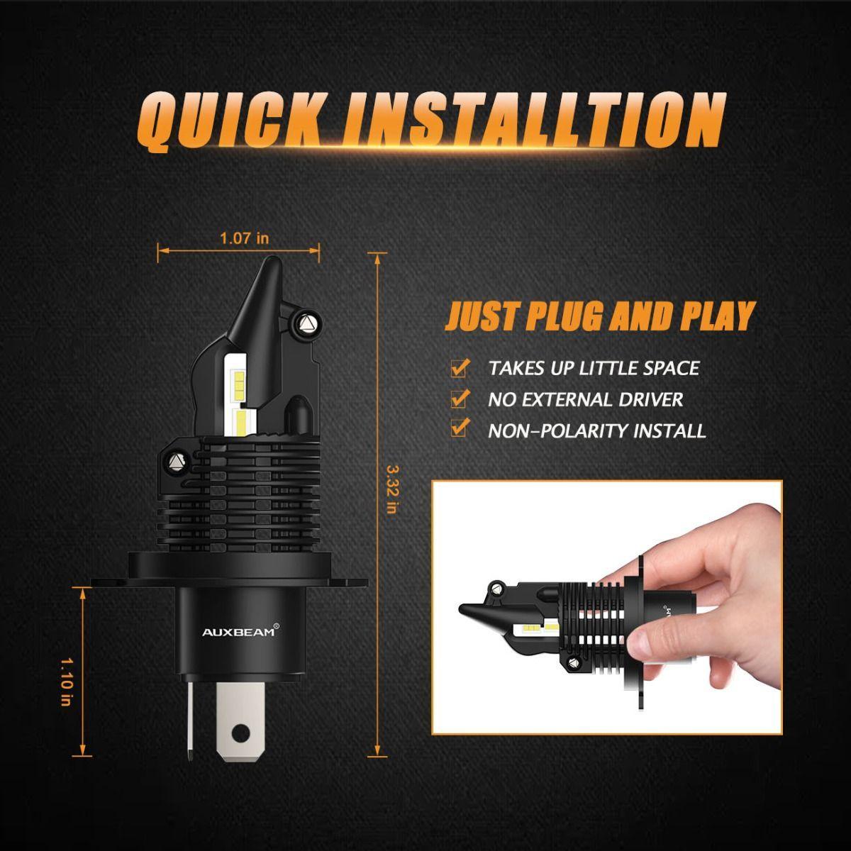 For 2005-2011 Toyota Tacoma H4/9003 Q10 Series Fanless&amp;Wireless 1:1 Halogen Size 6500K LED Light Bulbs High Low Beam Bundle