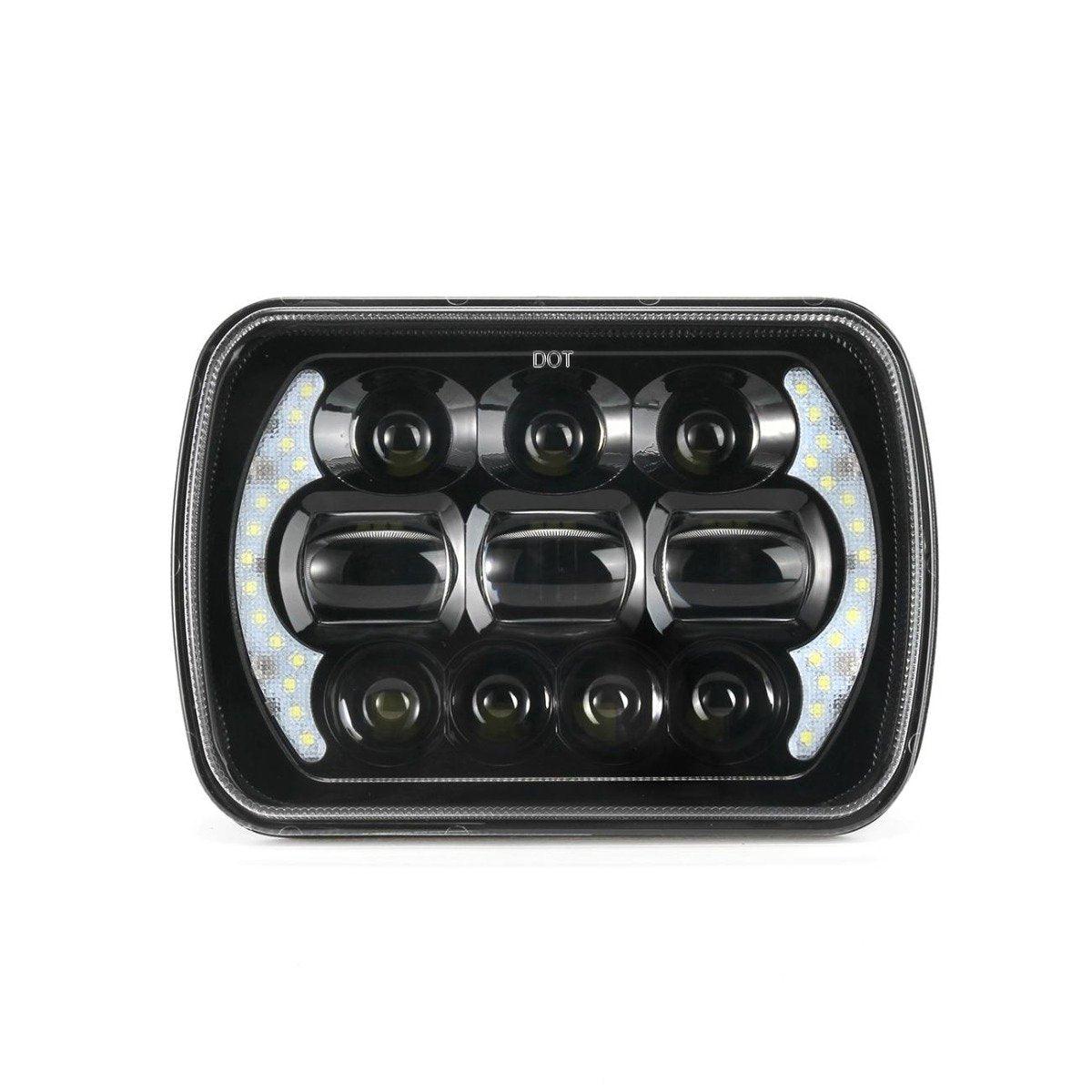 (2pcs/set) 65W 7x6 LED Hi-Lo Beam Headlights with DRL for Toyota Pickup Truck (Black/Chrome)