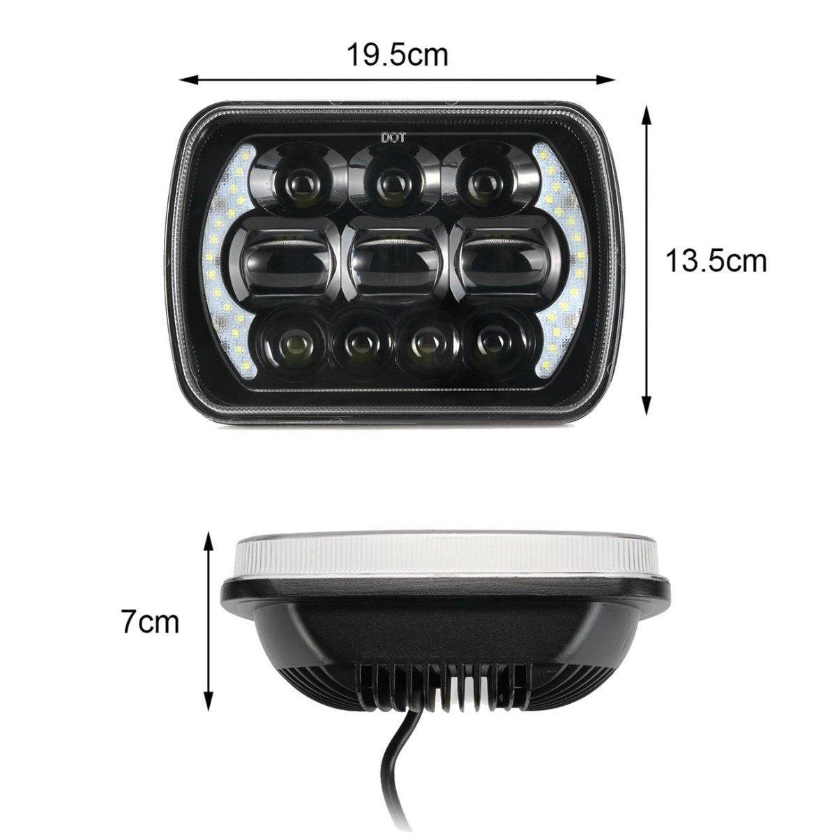 (2pcs/set) 65W 7x6 LED Hi-Lo Beam Headlights with DRL for Toyota Pickup Truck (Black/Chrome)