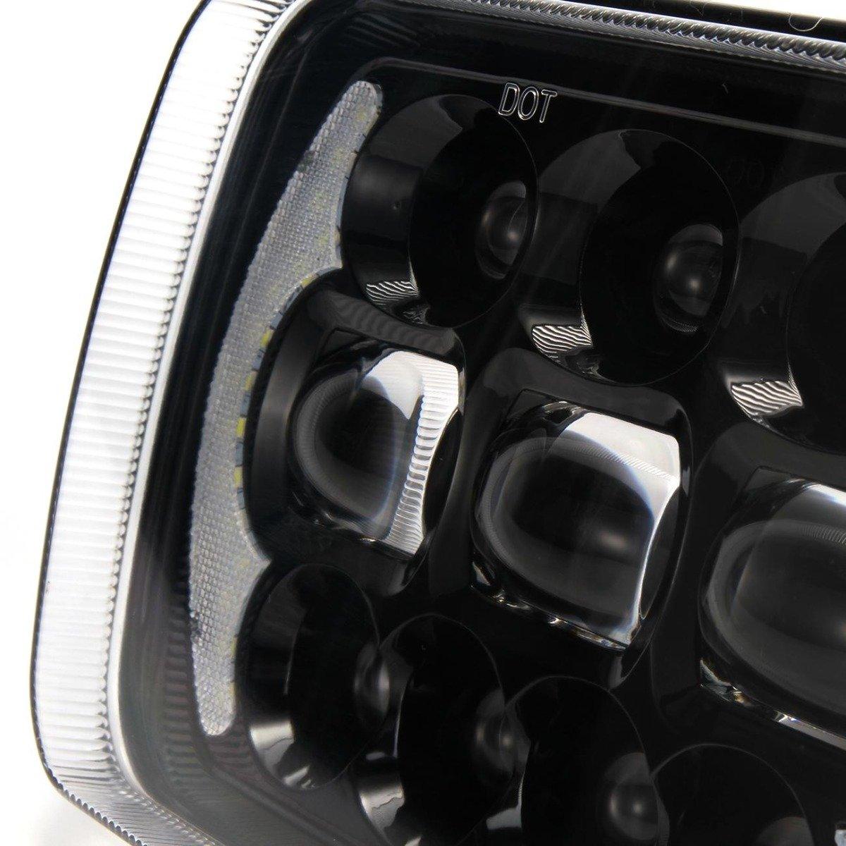 (2pcs/set) 65W 7x6 LED Hi-Lo Beam Headlights with DRL for Toyota Pickup Truck (Black/Chrome)