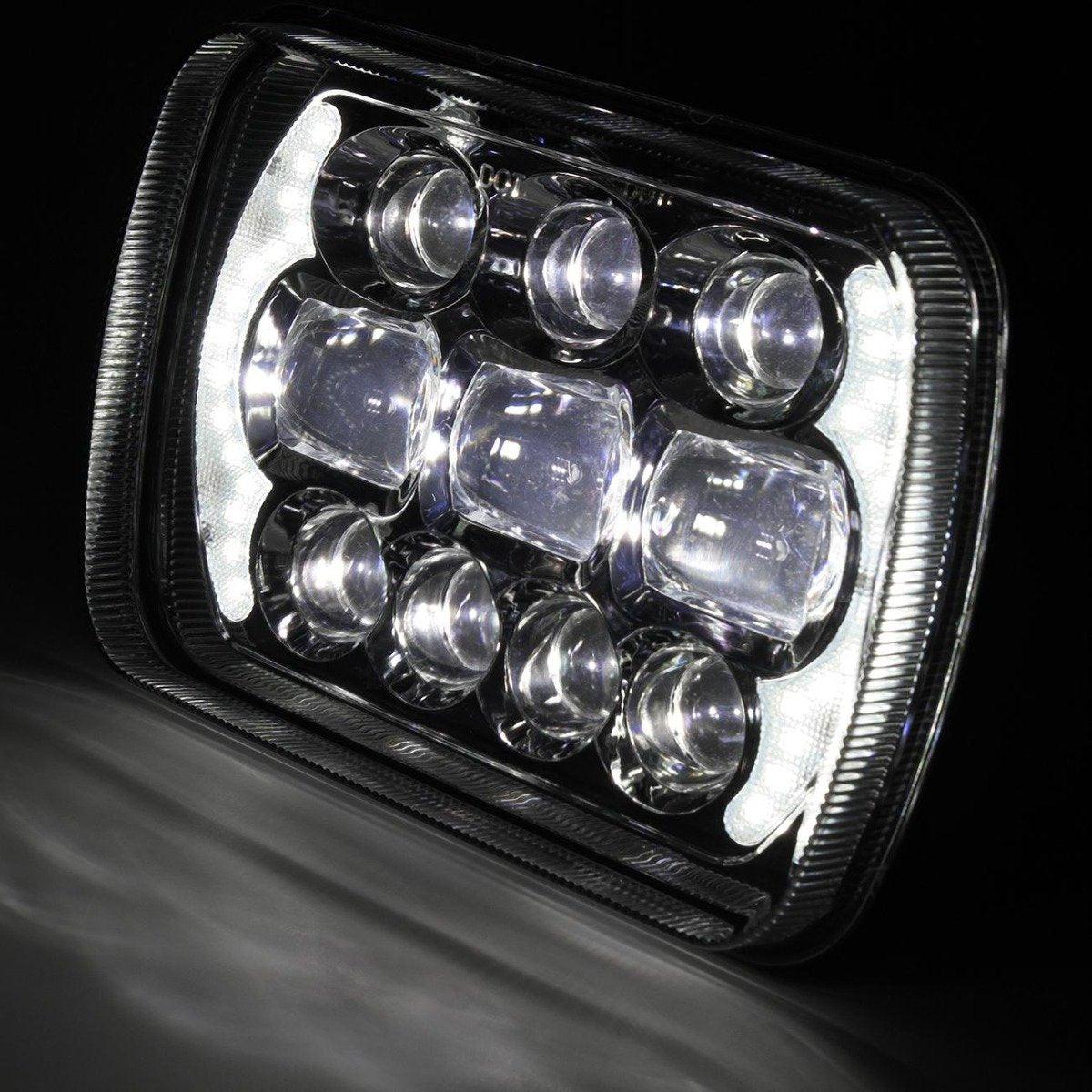 (2pcs/set) 65W 7x6 LED Hi-Lo Beam Headlights with DRL for Toyota Pickup Truck (Black/Chrome)