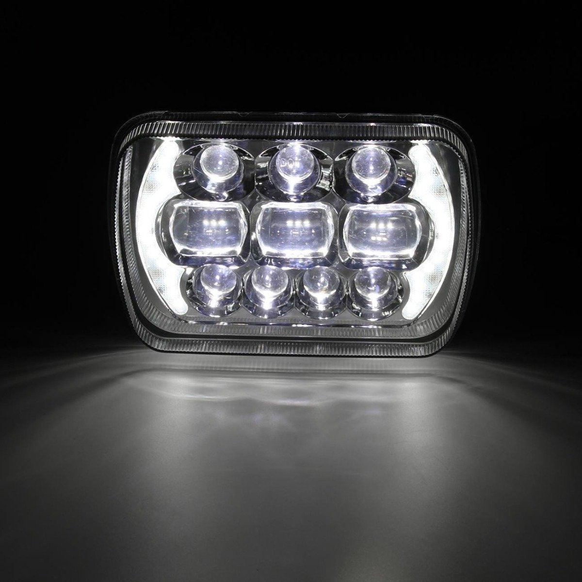 (2pcs/set) 65W 7x6 LED Hi-Lo Beam Headlights with DRL for Toyota Pickup Truck (Black/Chrome)