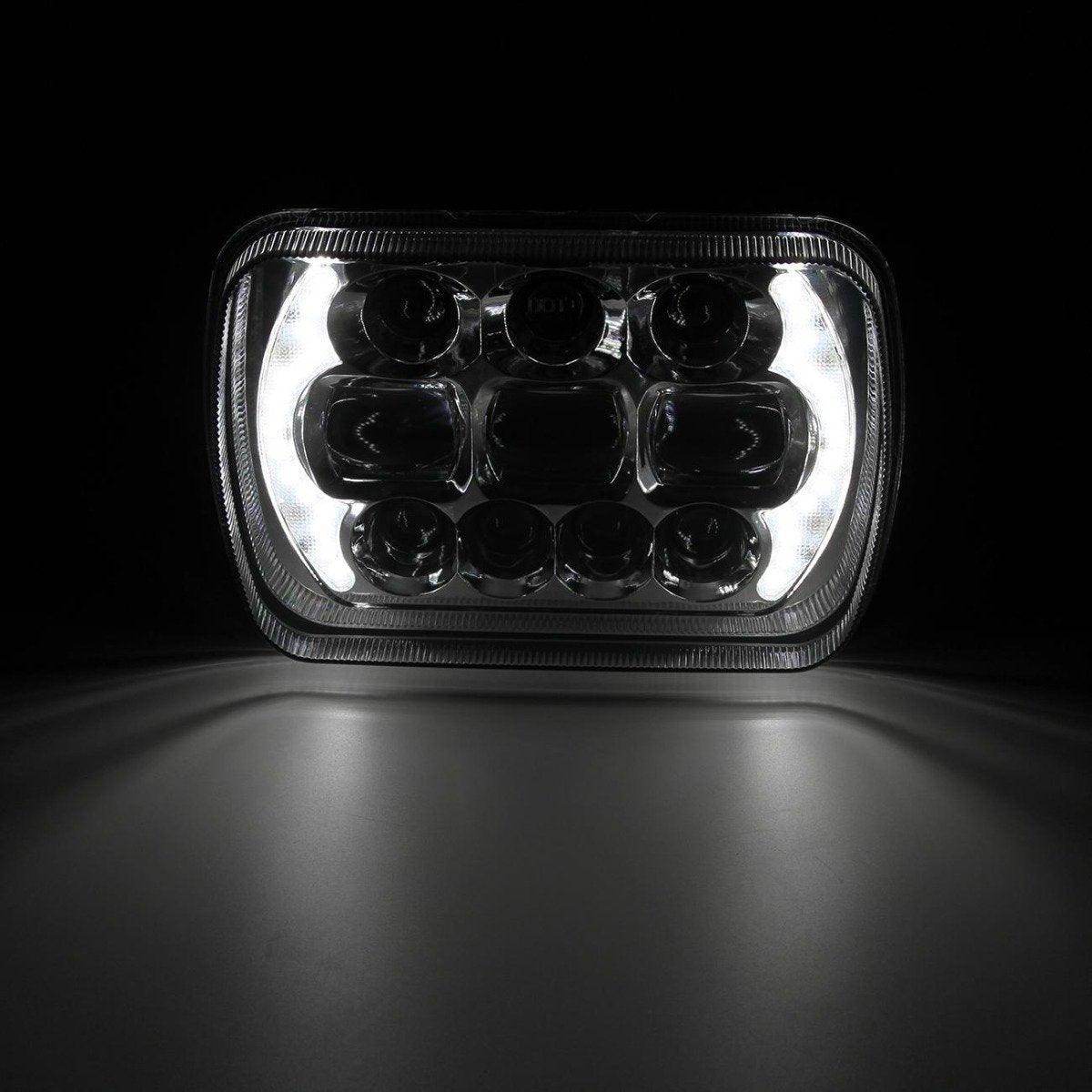 (2pcs/set) 65W 7x6 LED Hi-Lo Beam Headlights with DRL for Toyota Pickup Truck (Black/Chrome)