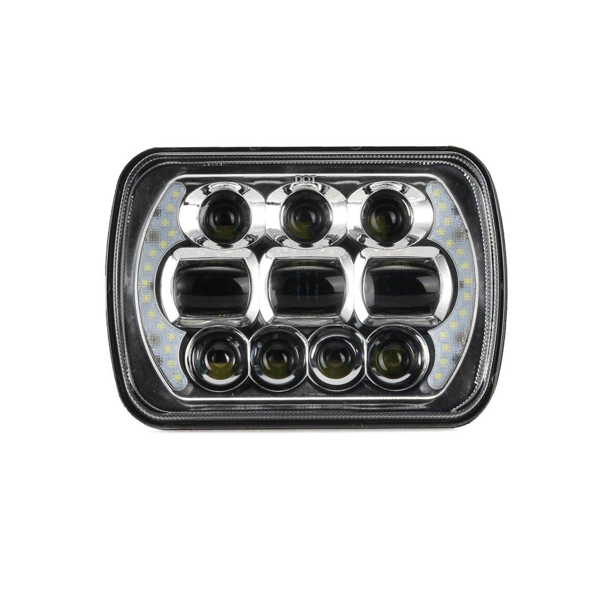 (2pcs/set) 65W 7x6 LED Hi-Lo Beam Headlights with DRL for Toyota Pickup Truck (Black/Chrome)